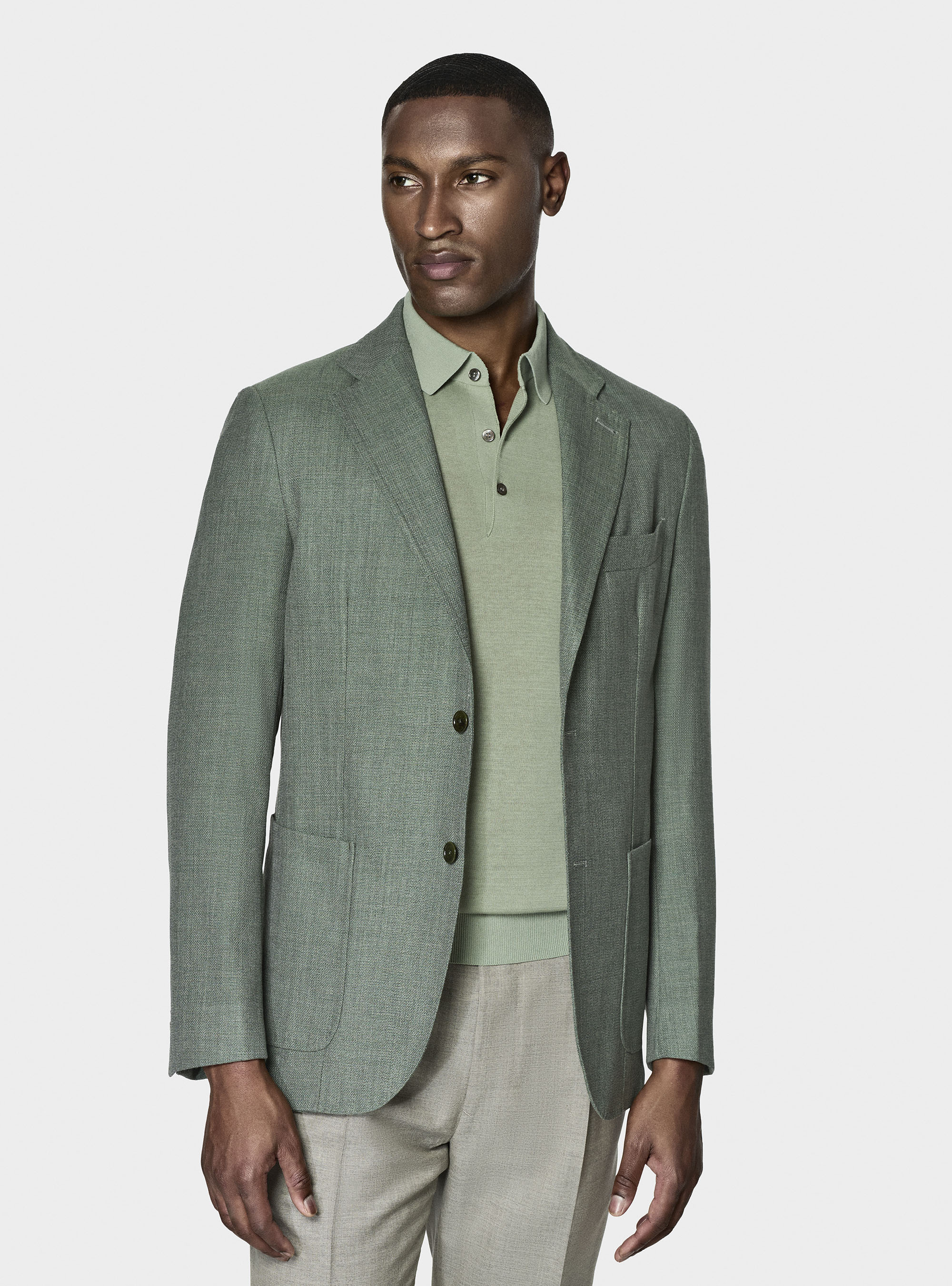 Micro-textured pure wool blazer, SALVIA 0602C