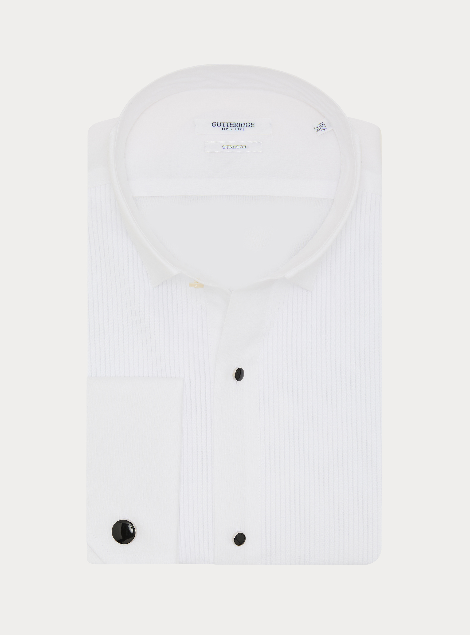 Camicia smoking collo diplomatico con plastron, BIANCO