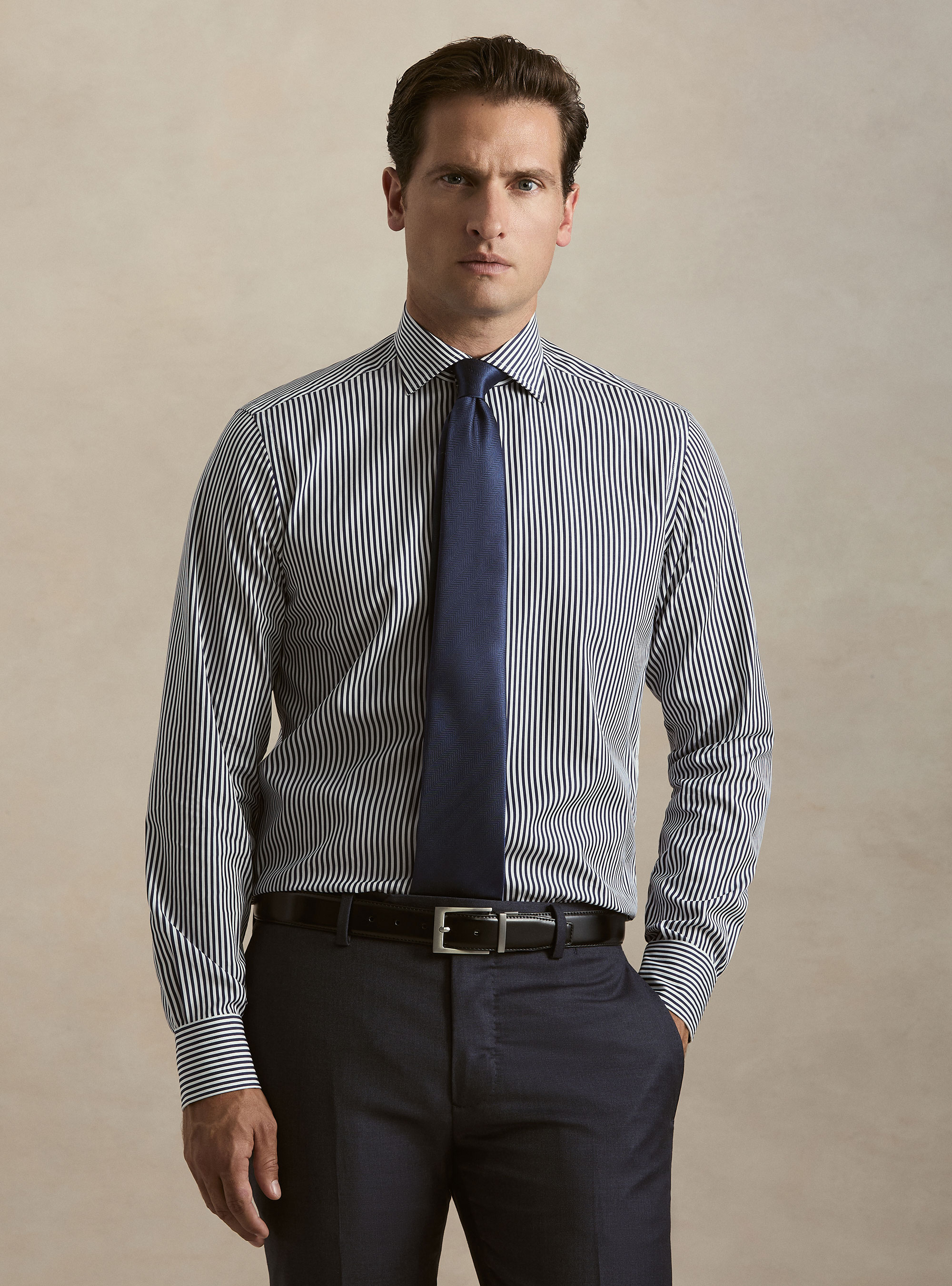 Striped cotton poplin shirt, NAVY BLUE