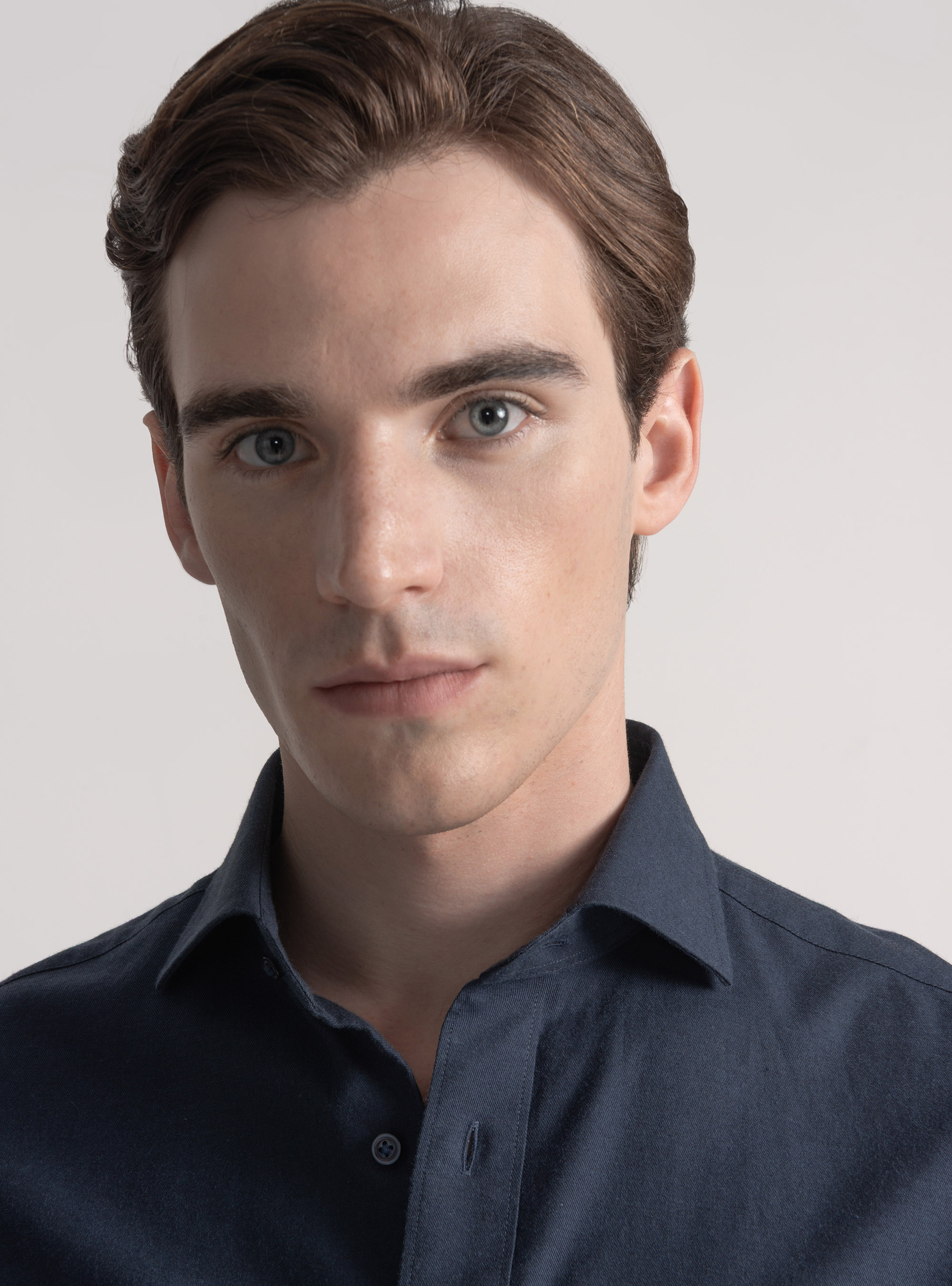 Camicia in flanella di cotone e lana, BLU NAVY
