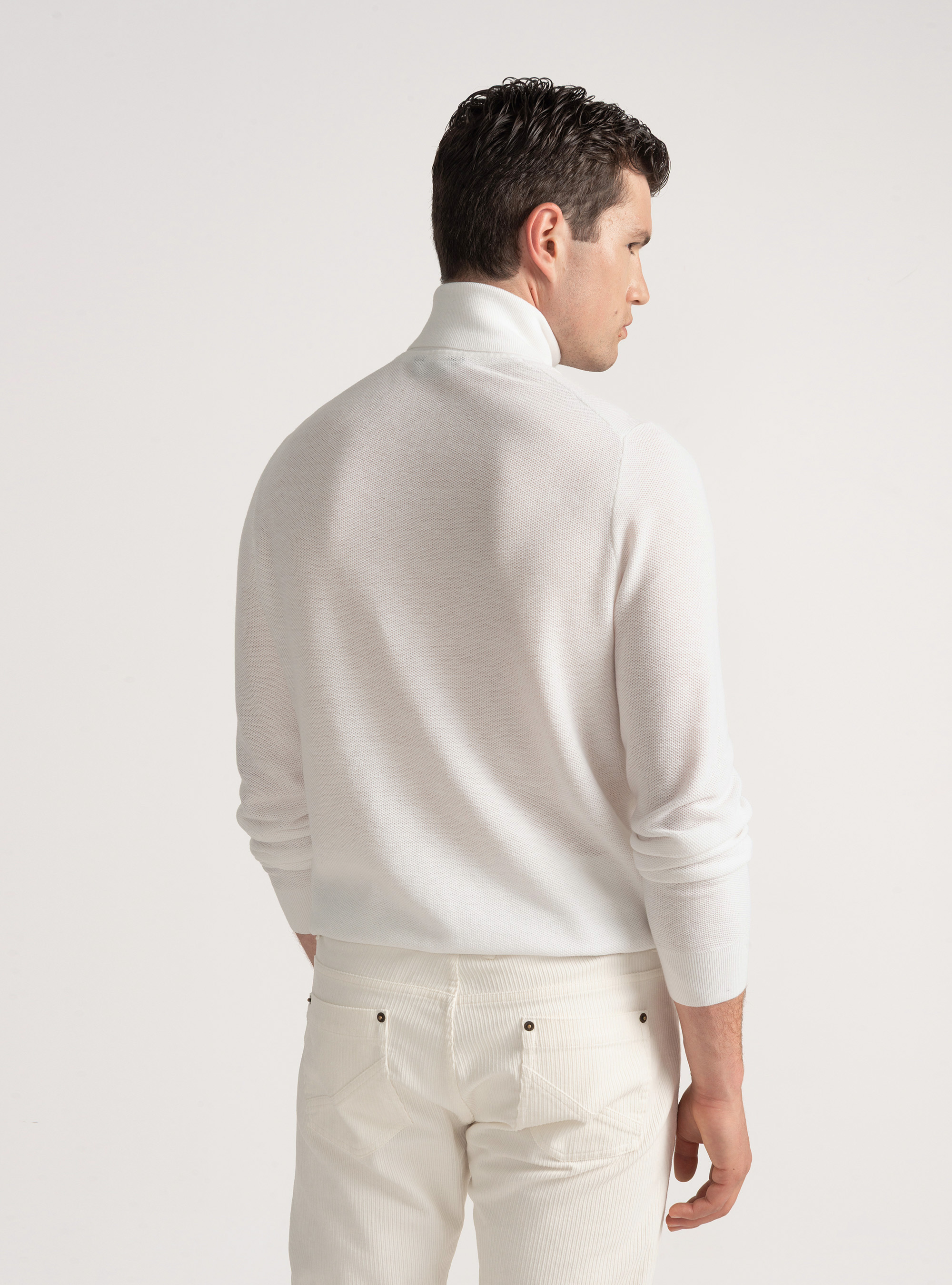 Cotton cashmere honeycomb turtleneck, WHITE