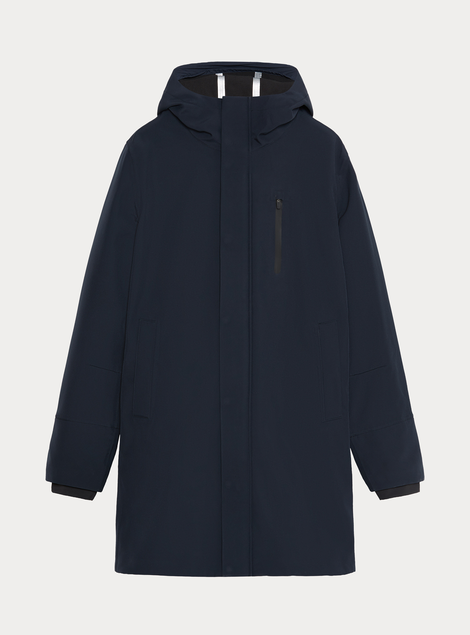 Long technical jacket with a hood, NAVY BLUE