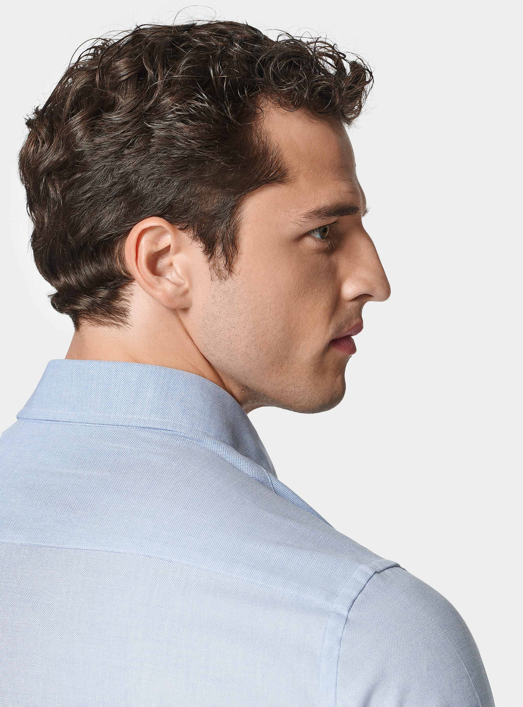 Camisa texturizada en mezcla de algod&oacute;n, CELESTE
