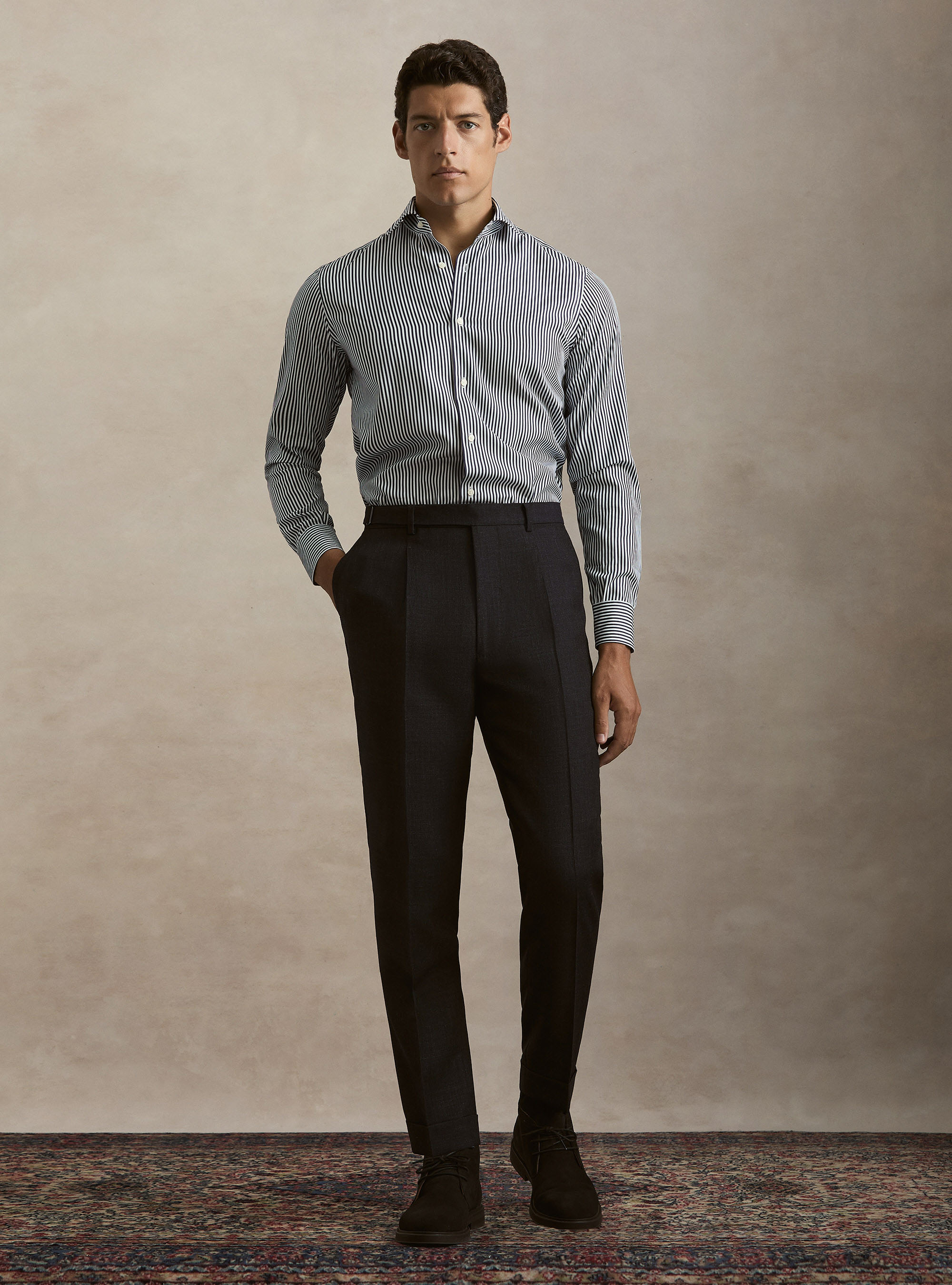 Pure wool pleated trousers, NAVY BLUE