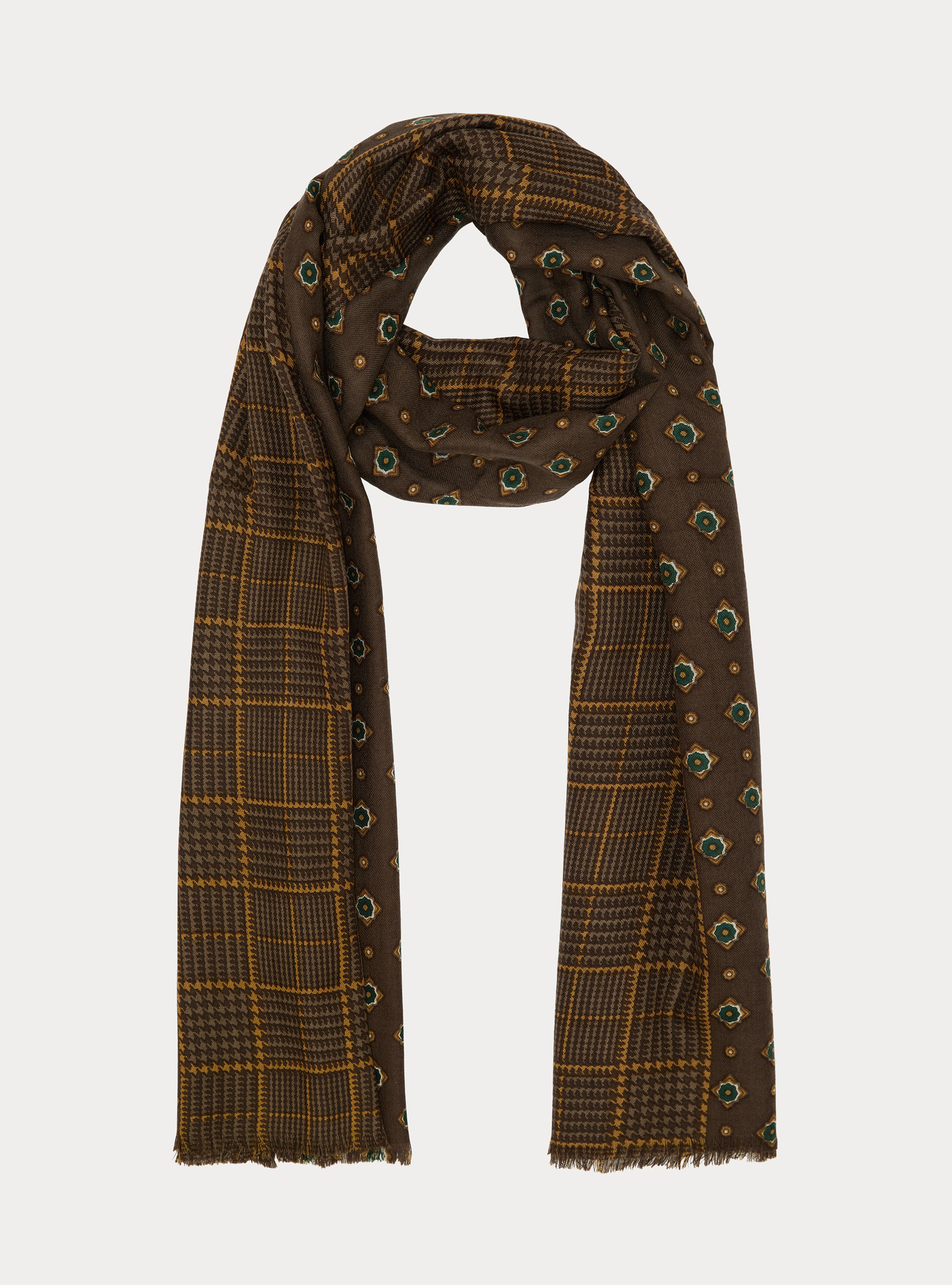 Patterned wool scarf, BROWN