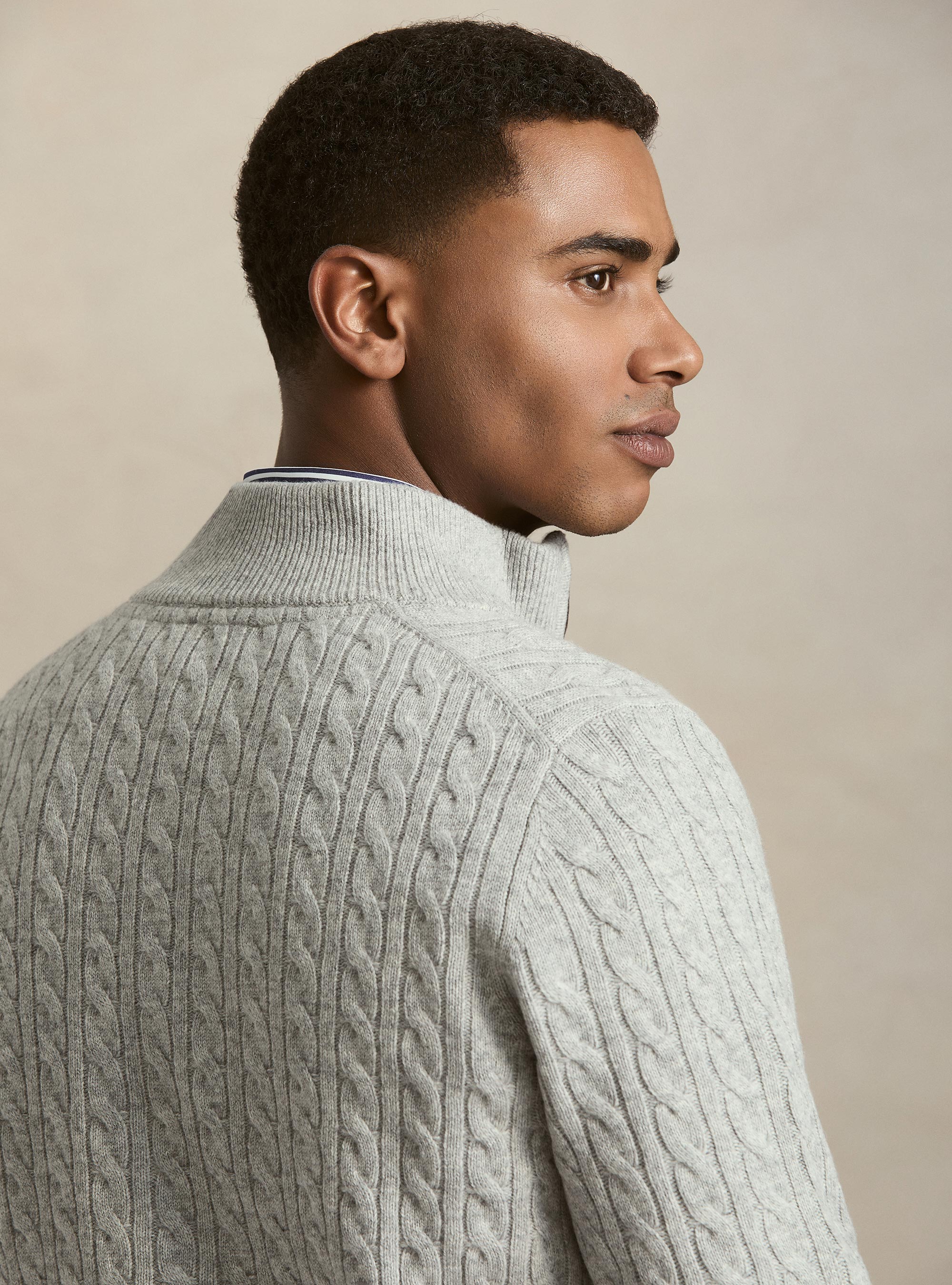 Zopfstrickpullover mit Mock-Neck aus Woll-Kaschmir-Mischung, GRIGIO CHIARO MEL 0150C