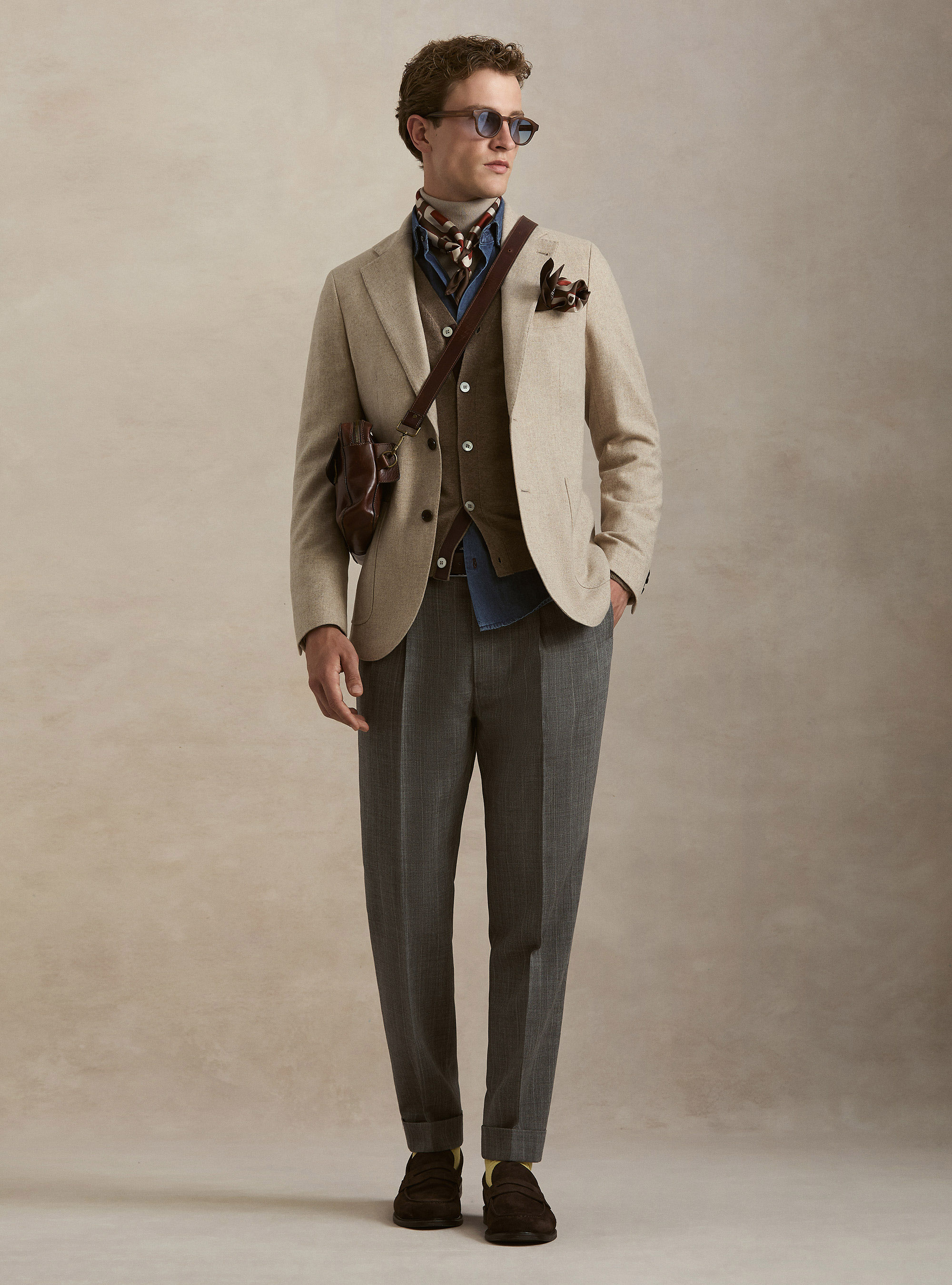 Single-Breasted Wool-Blend Flannel Blazer, SAND