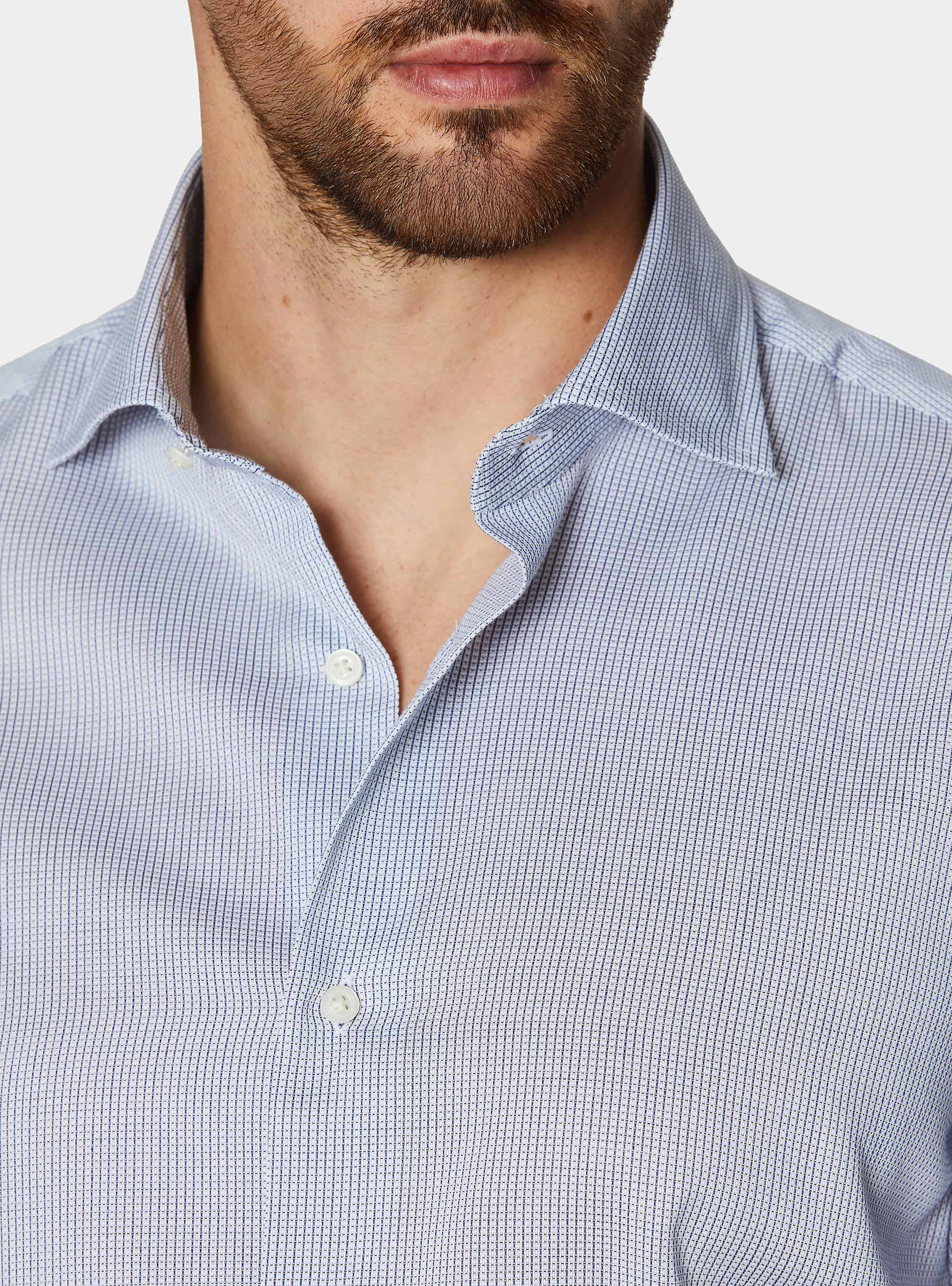 Camisa de algod&oacute;n con estampado de microcuadros, AZUL MEDIO