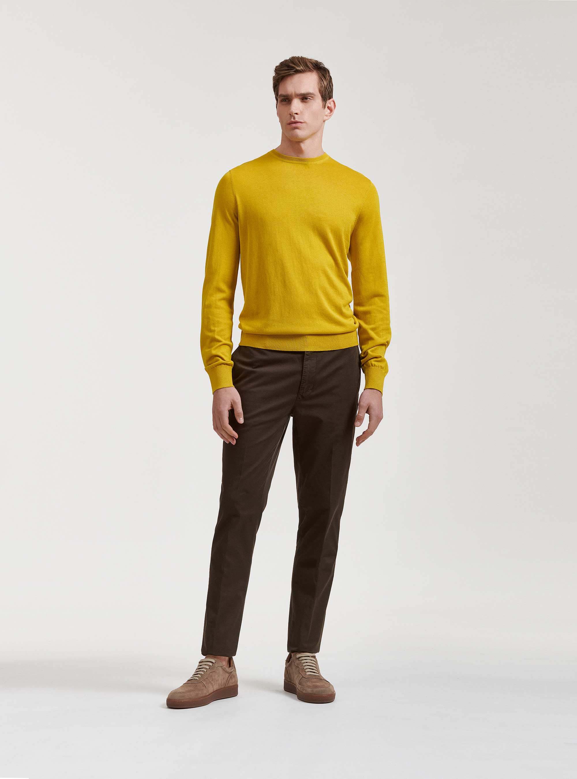 Maglia girocollo in seta e cotone, 0711C OCRA