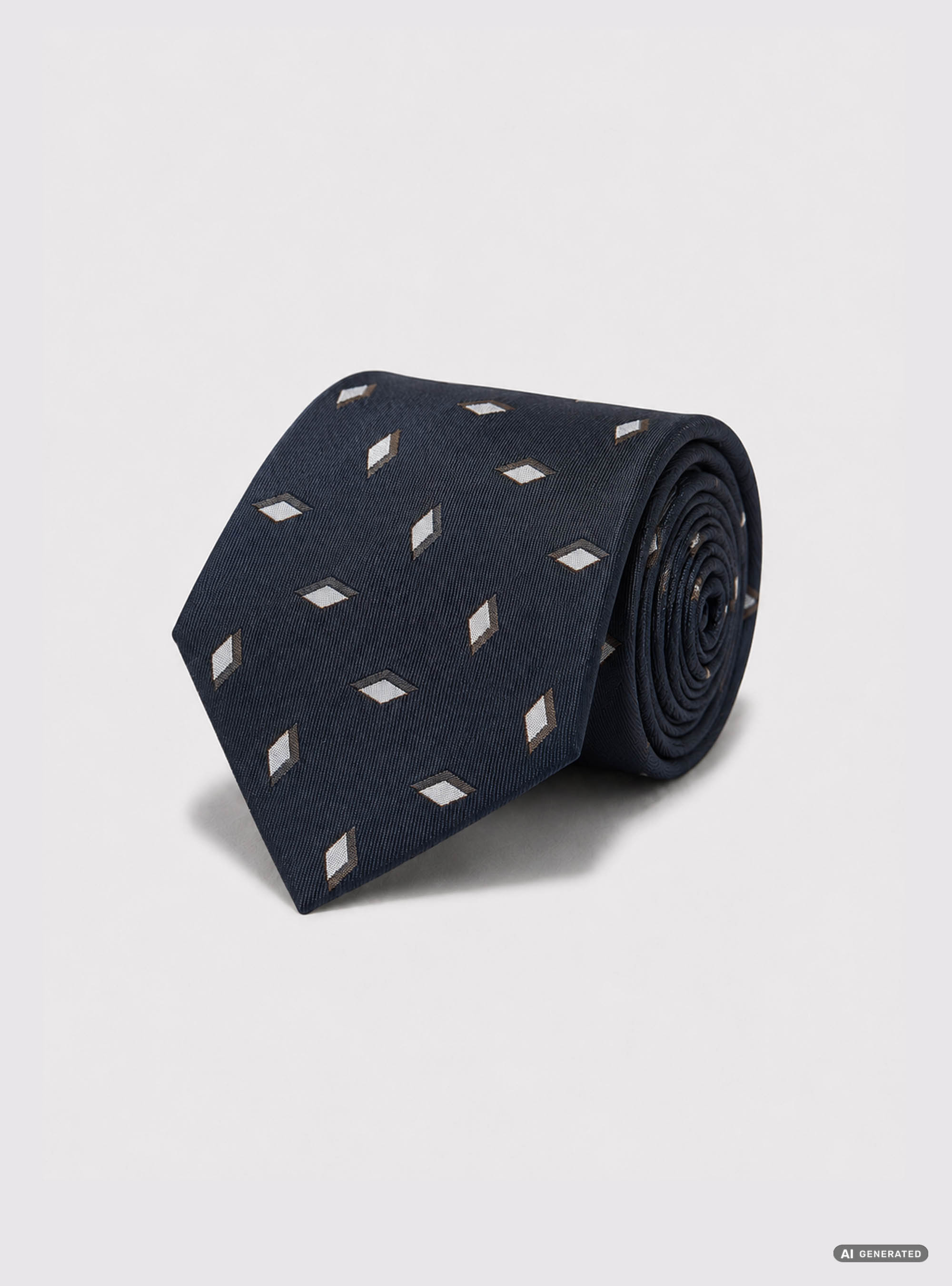 Geometric pattern silk twill tie, NAVY BLUE