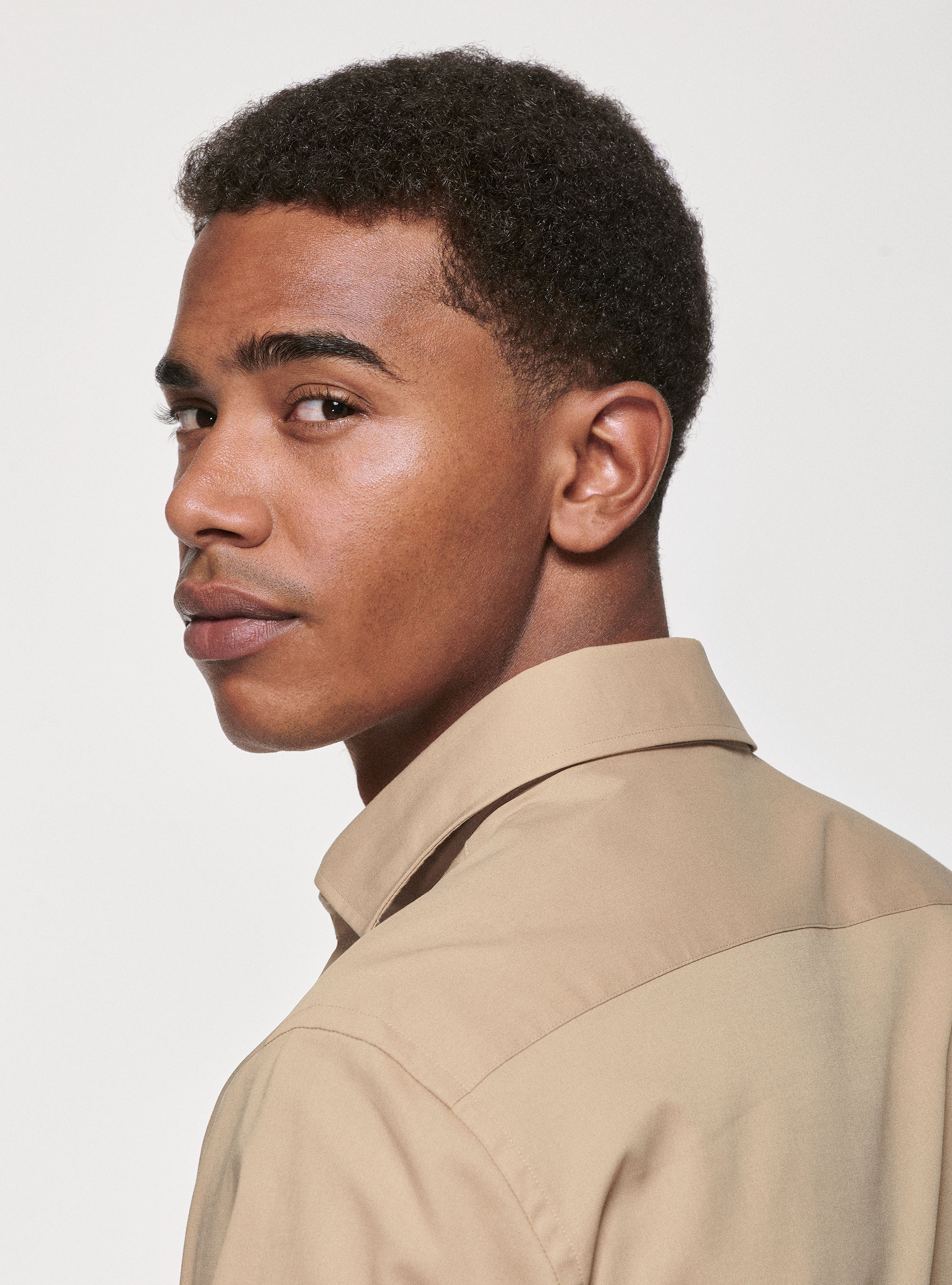 Stretch poplin shirt, SAND