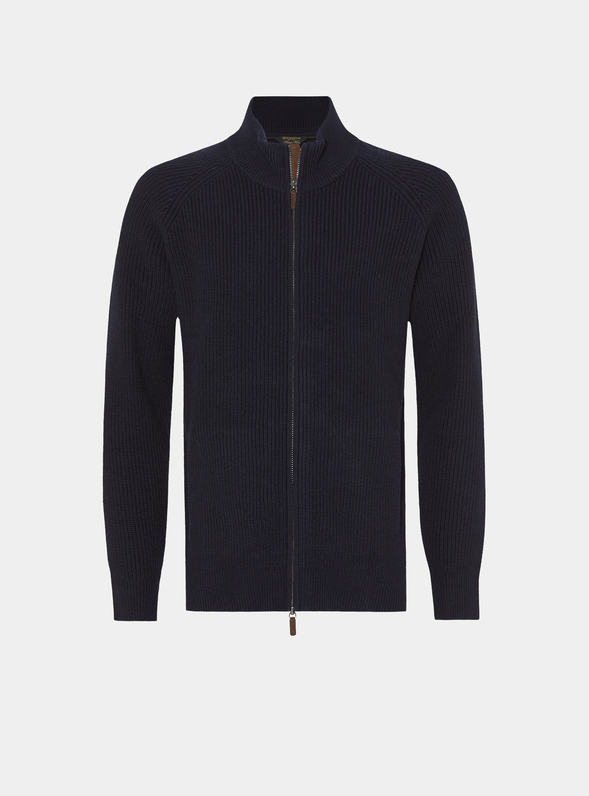 Merino wool raglan knitted zip cardigan, NAVY BLUE