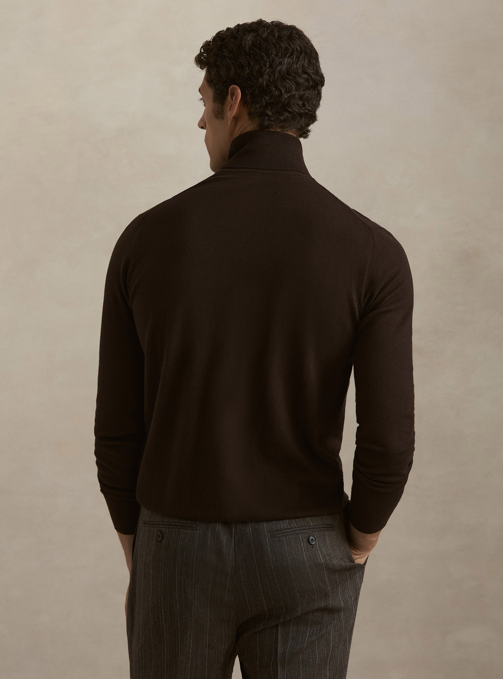 Dolcevita in cotone e cashmere, MARRONE