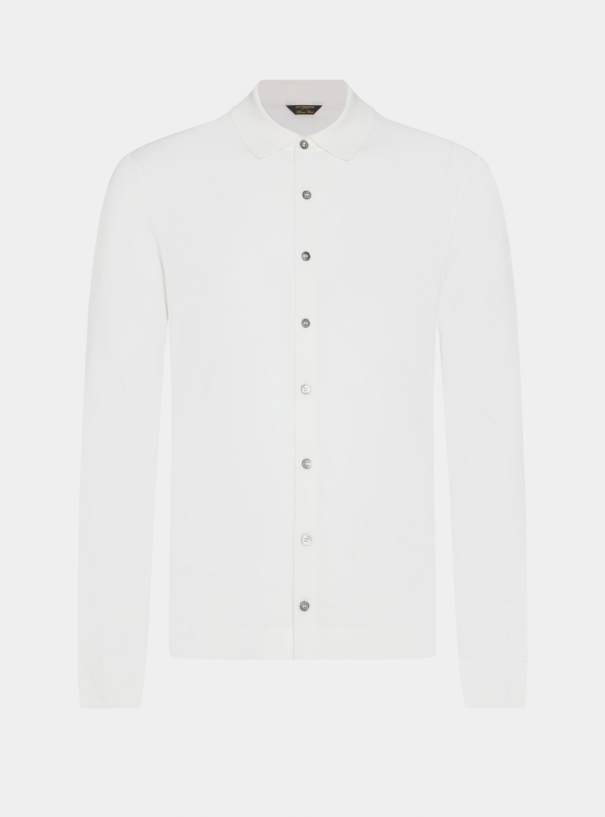 Extra-fine merino wool knit polo shirt, WHITE