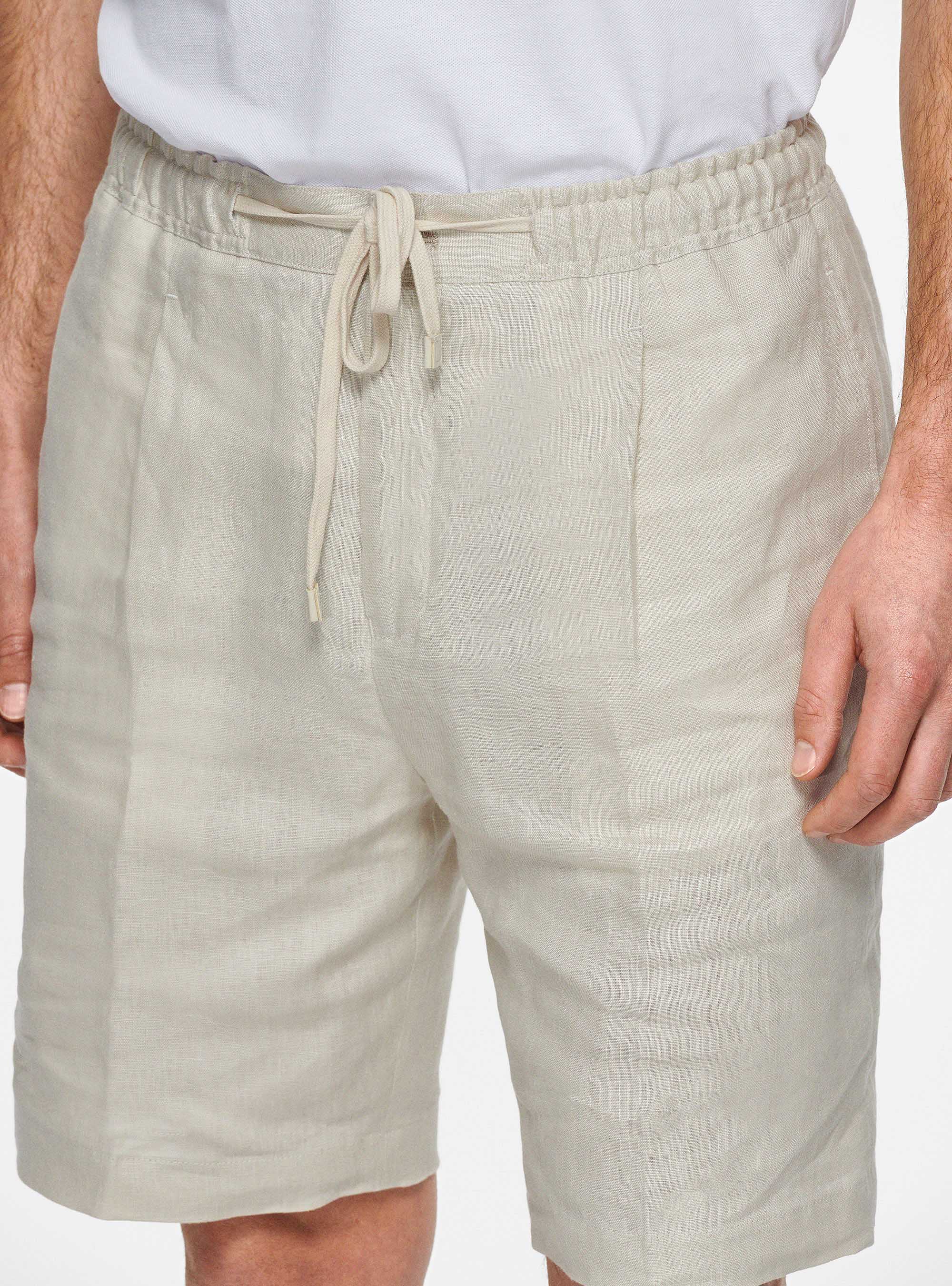 Linen Bermuda shorts with elastic and drawstring, ECRU