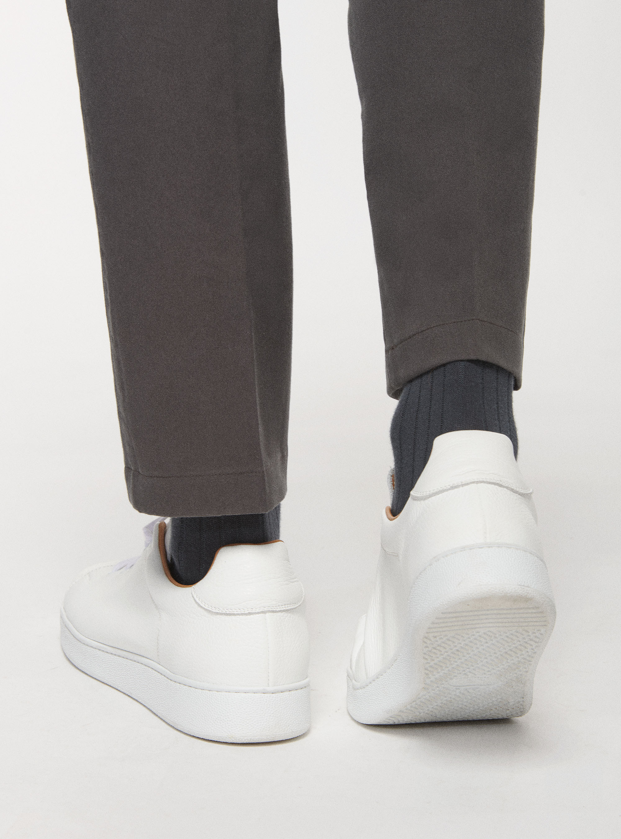 Grained leather trainers, WHITE