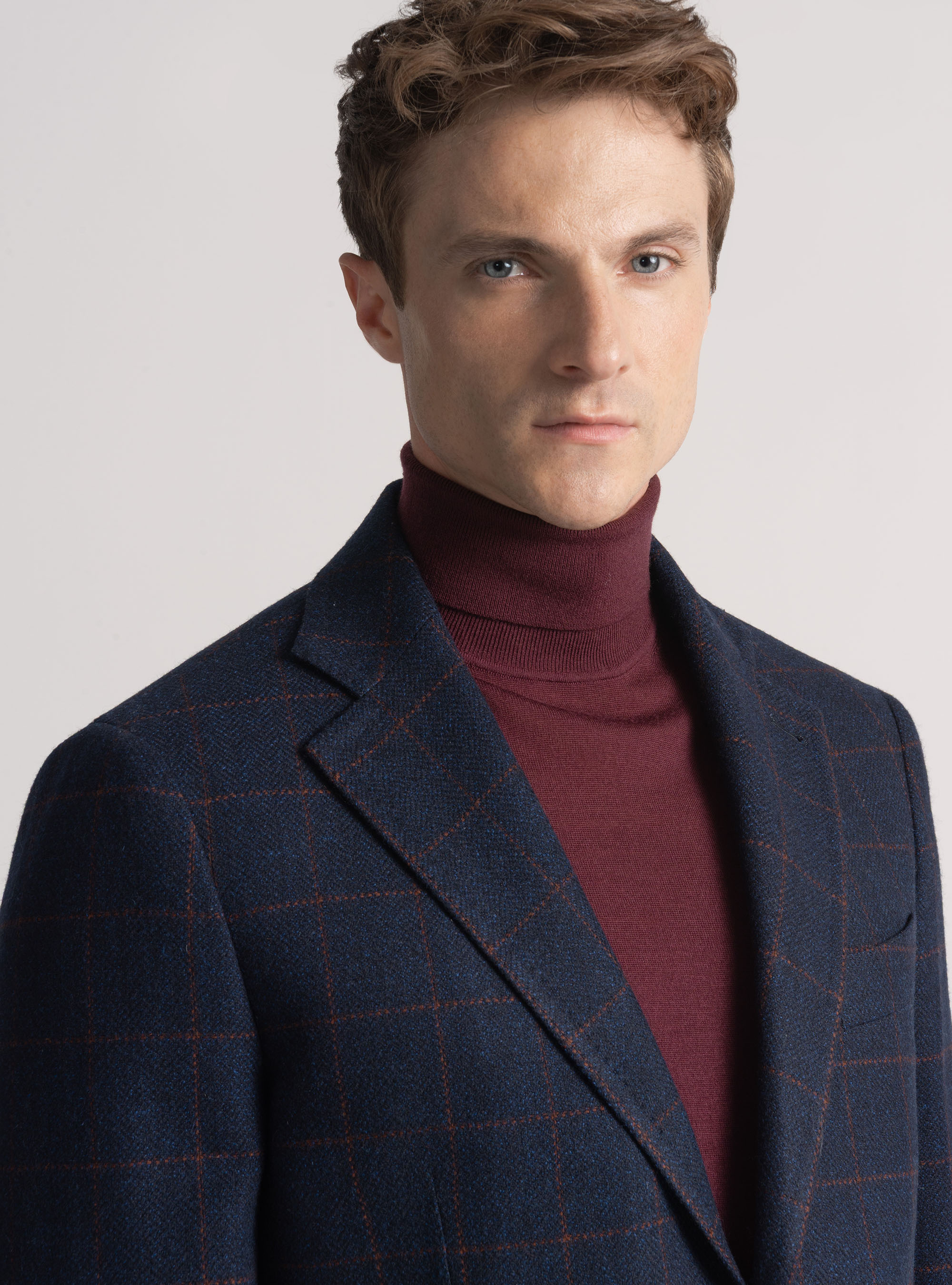 Cashmere wool checked blazer, NAVY BLUE