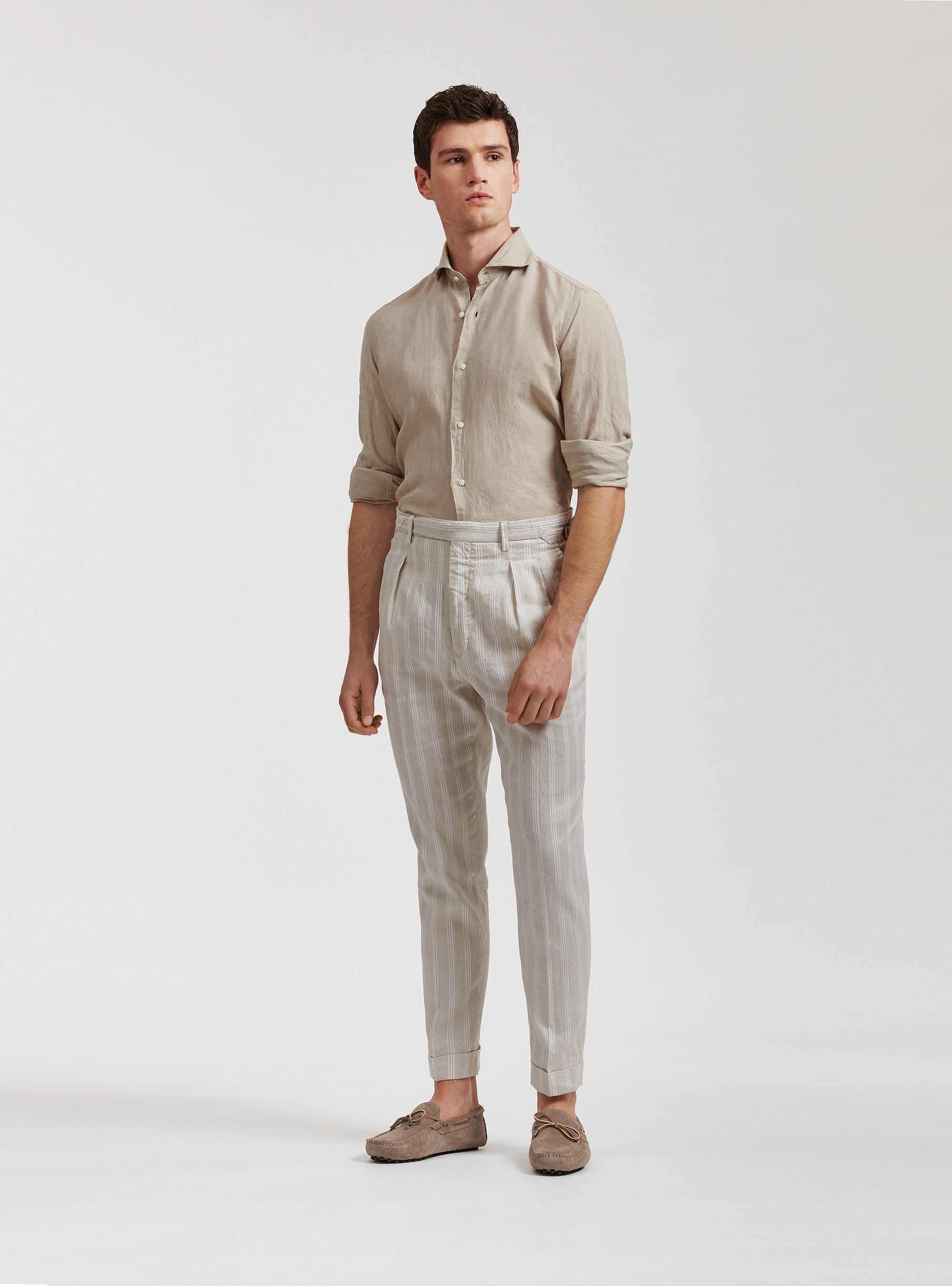 Camicia collo francese in puro lino, SABBIA