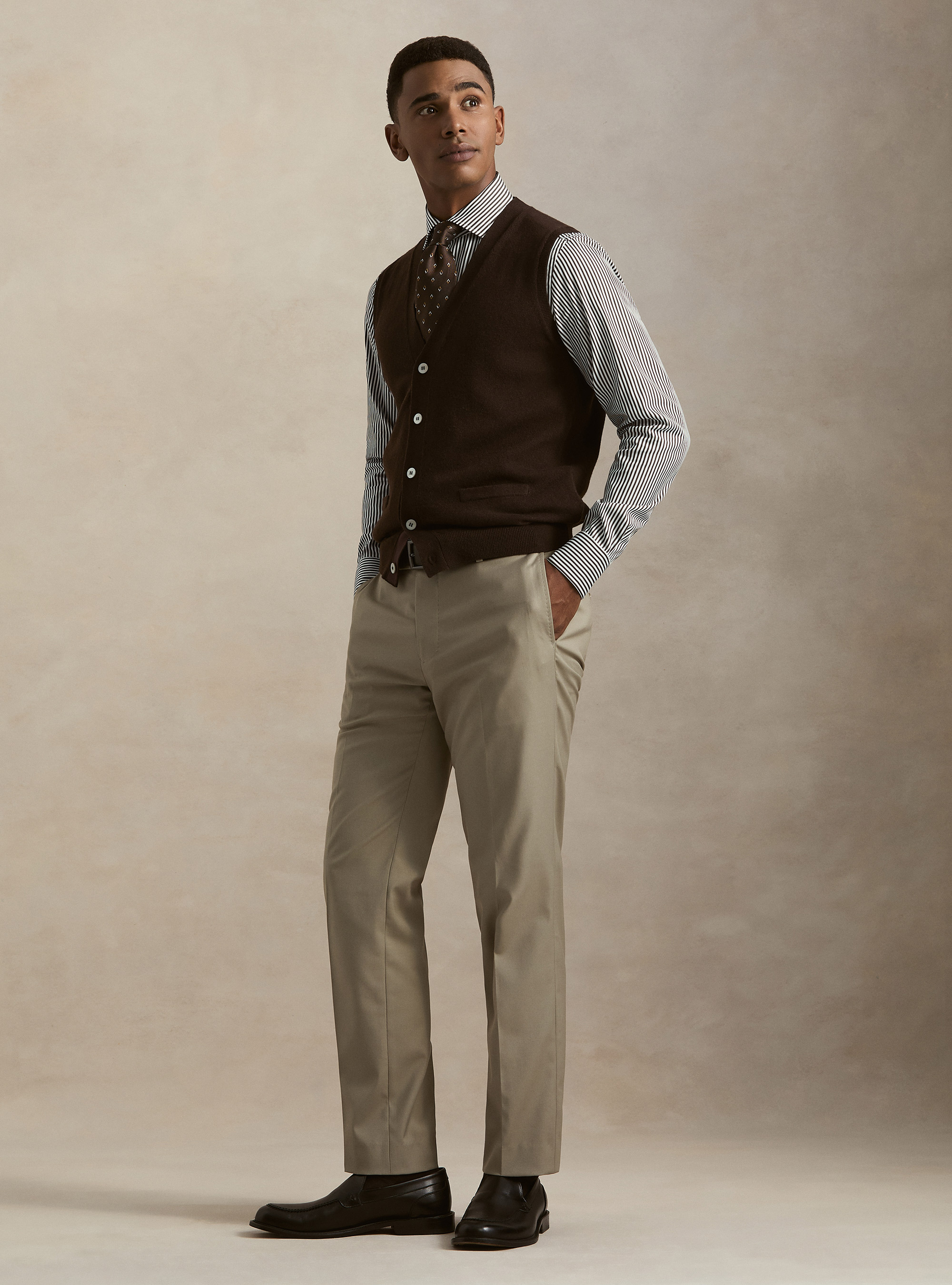 Lambswool and cashmere knit vest, BROWN