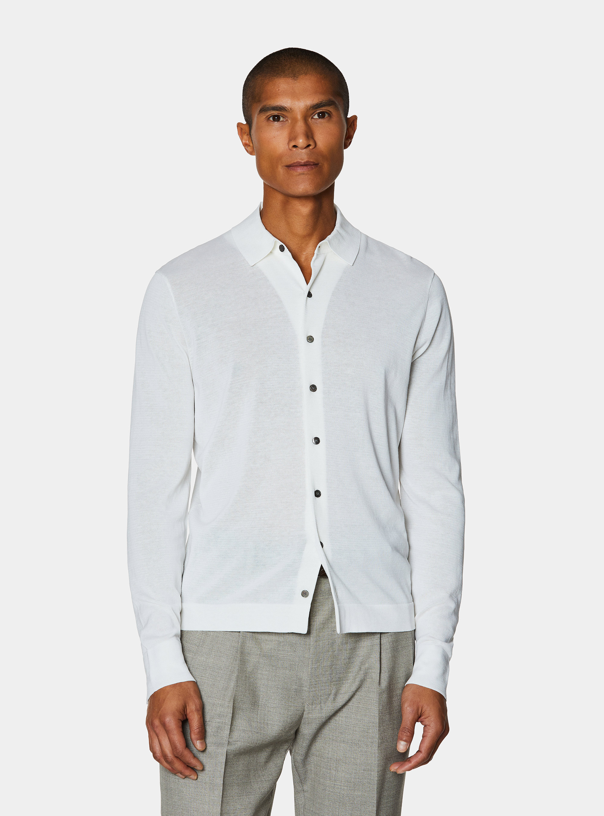 Cotton and silk polo shirt, WHITE