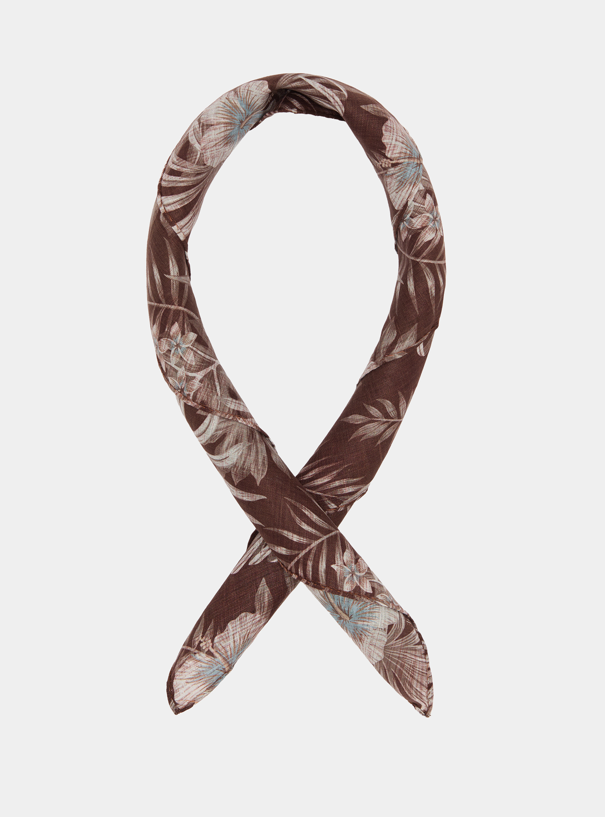 Floral print linen foulard, BROWN