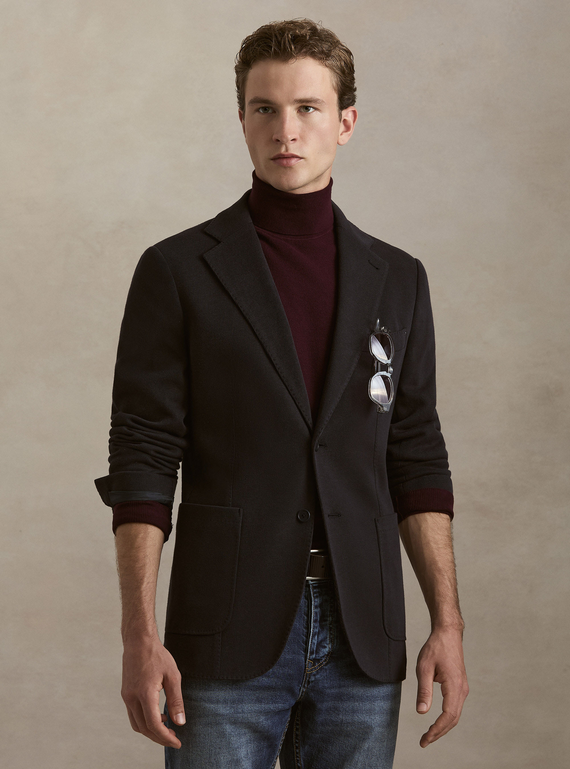 Cotton-Blend Jersey Blazer, NAVY BLUE