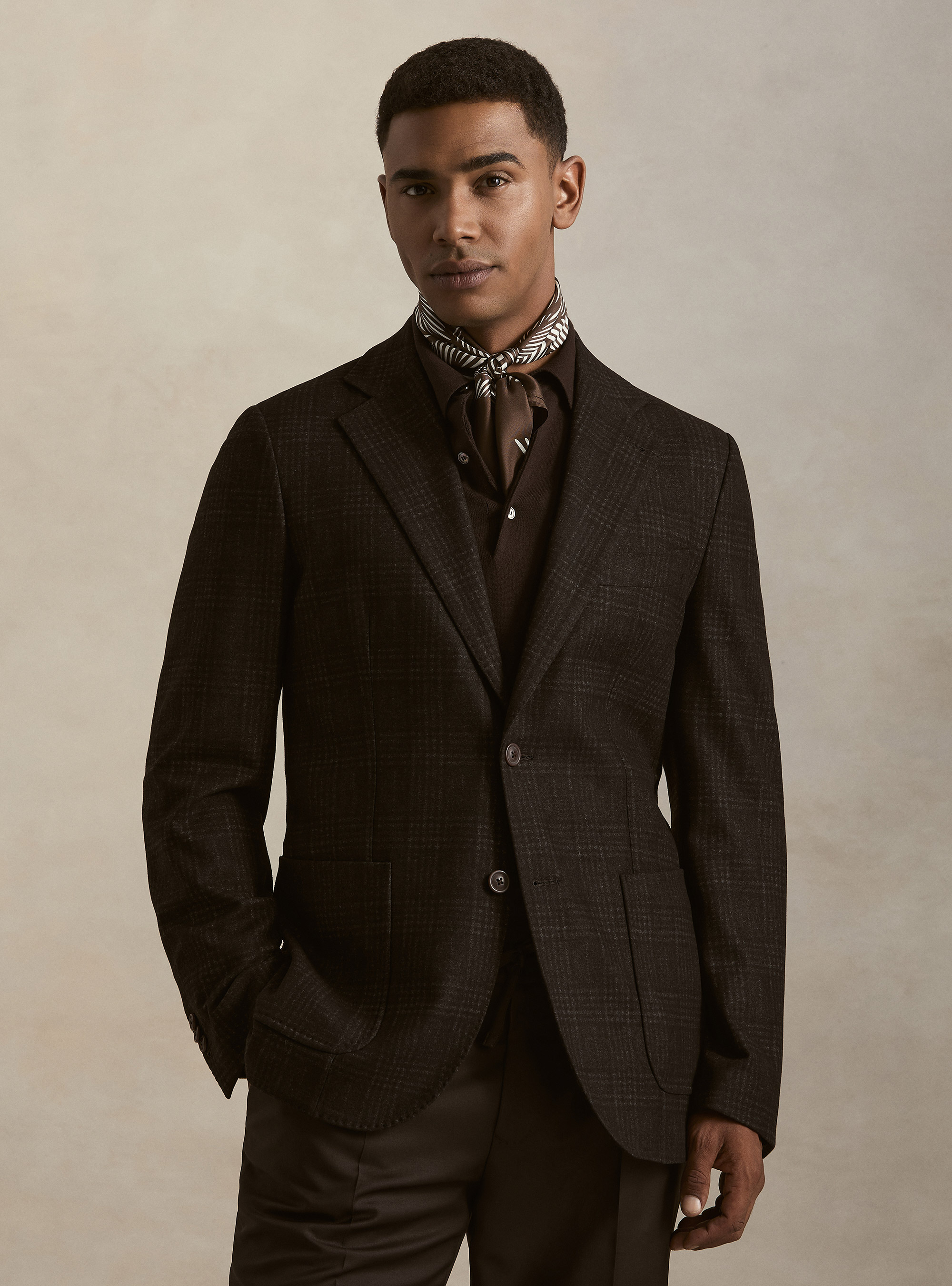 Single-Breasted Printed Jersey Blazer, BROWN