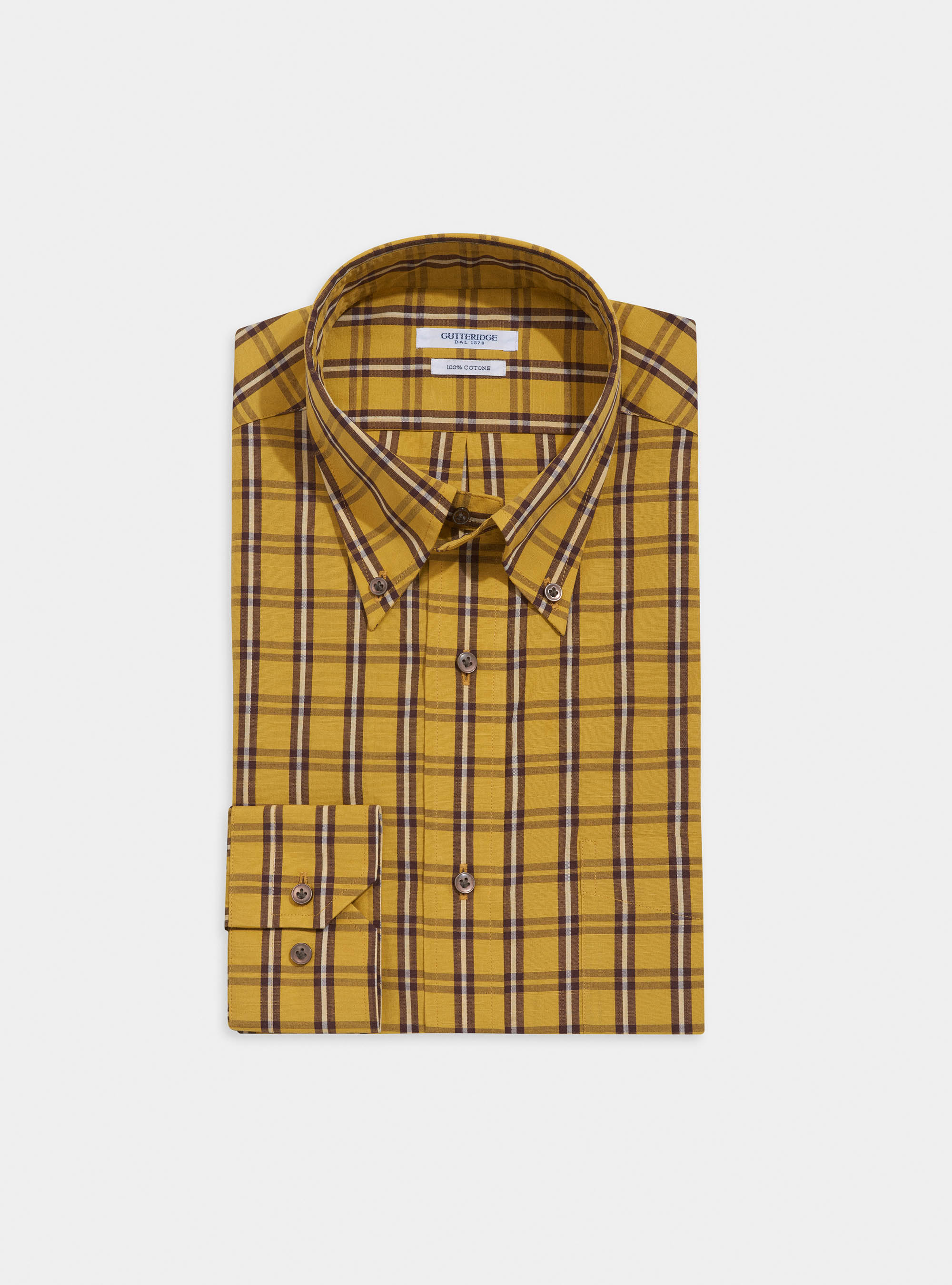 Camicia button down in cotone a quadri con taschino, 0711C OCRA