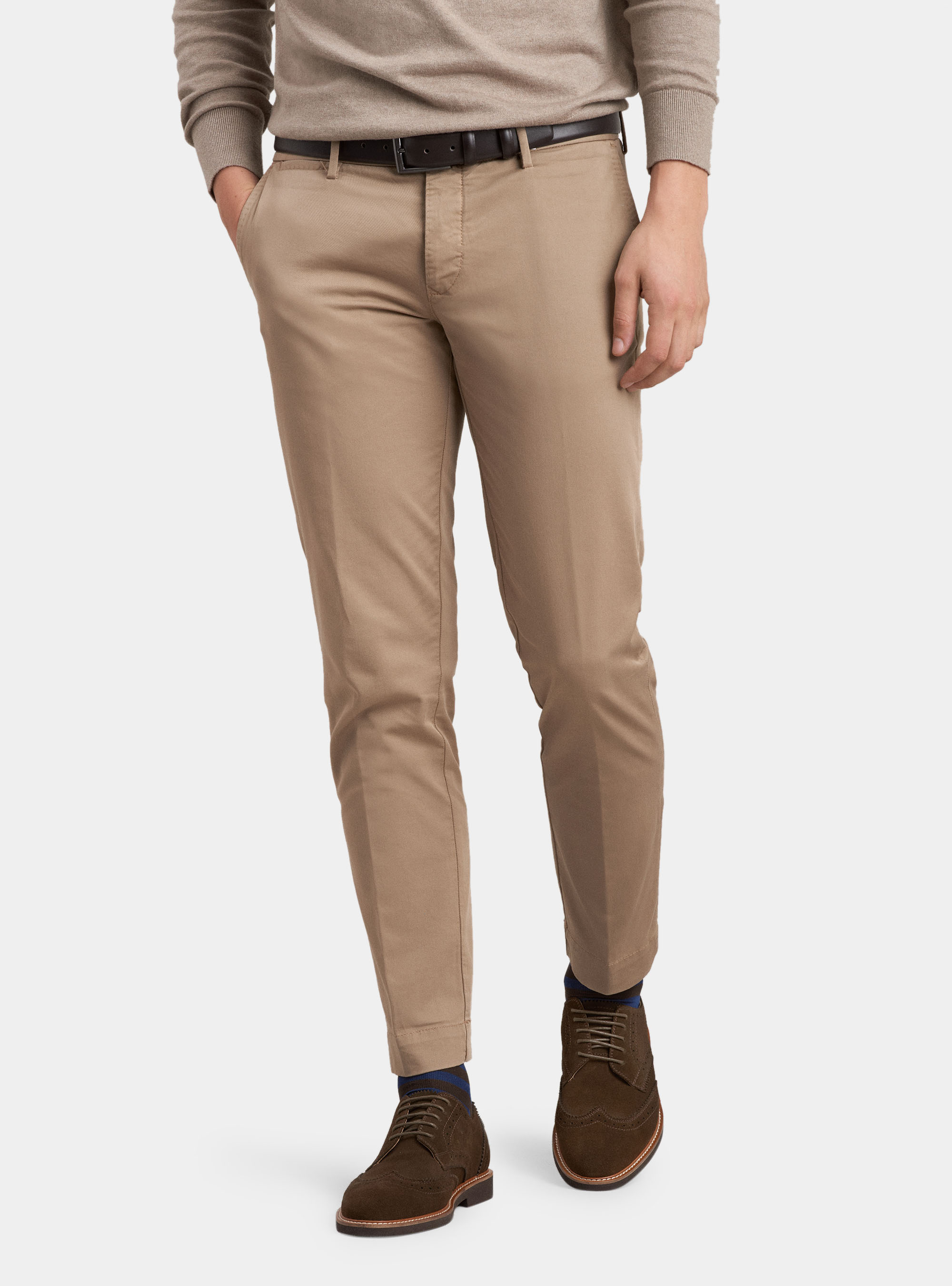 Pantaloni chino in twill di cotone stretch, SABBIA
