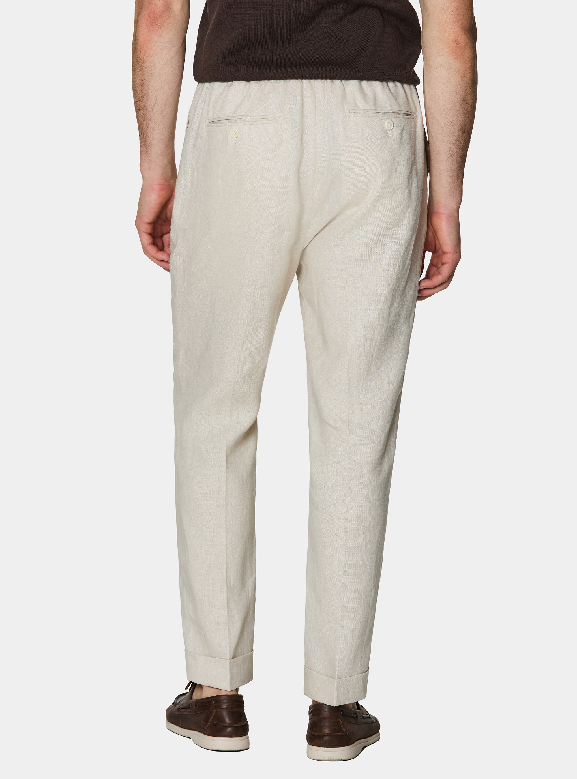 Pure linen trousers with pleat and drawstring, ECRU