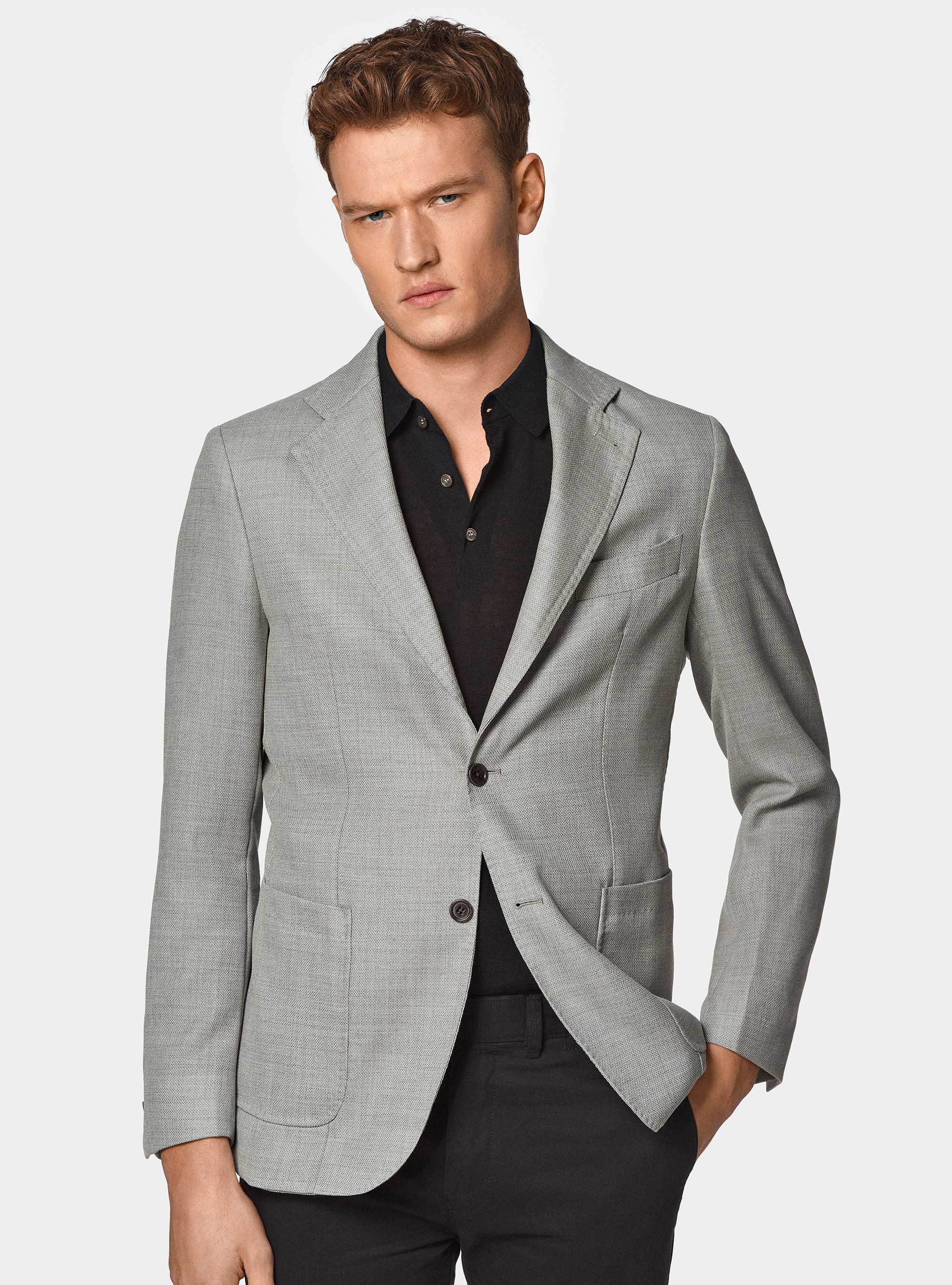 Micro-textured pure wool blazer, GREY