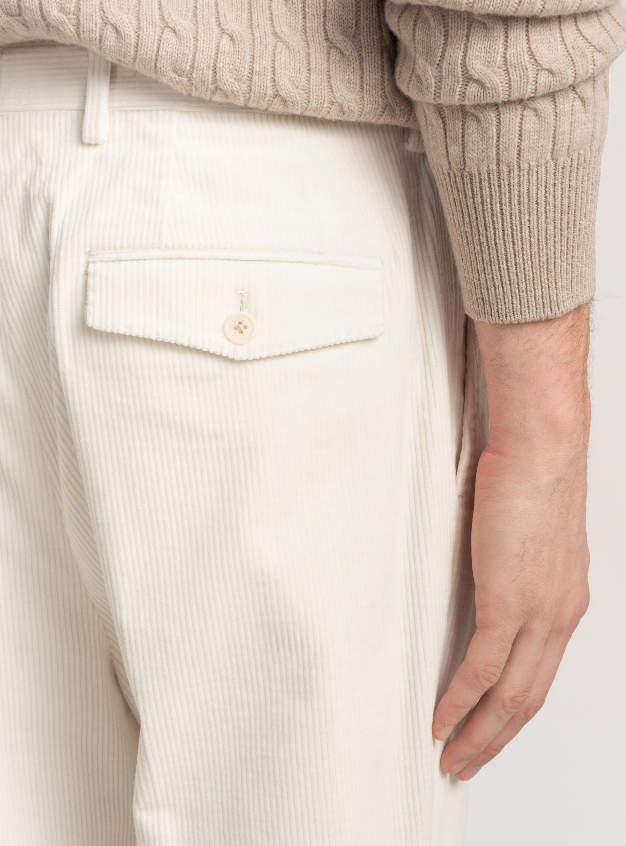 Duca Visconti di Modrone stretch corduroy pleat trousers, WHITE