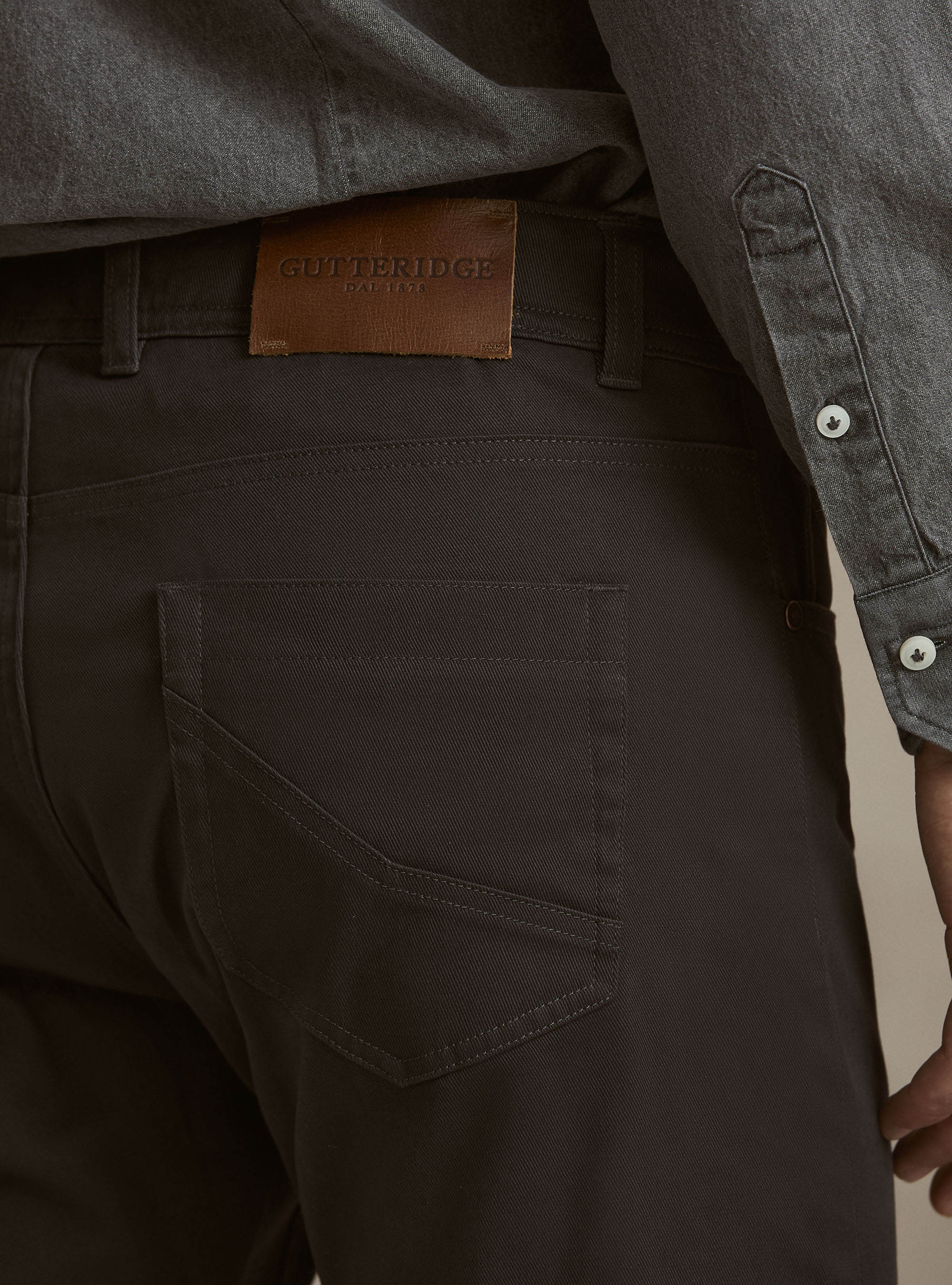 5-pocket textured cotton blend trousers, ASFALTO 0112C