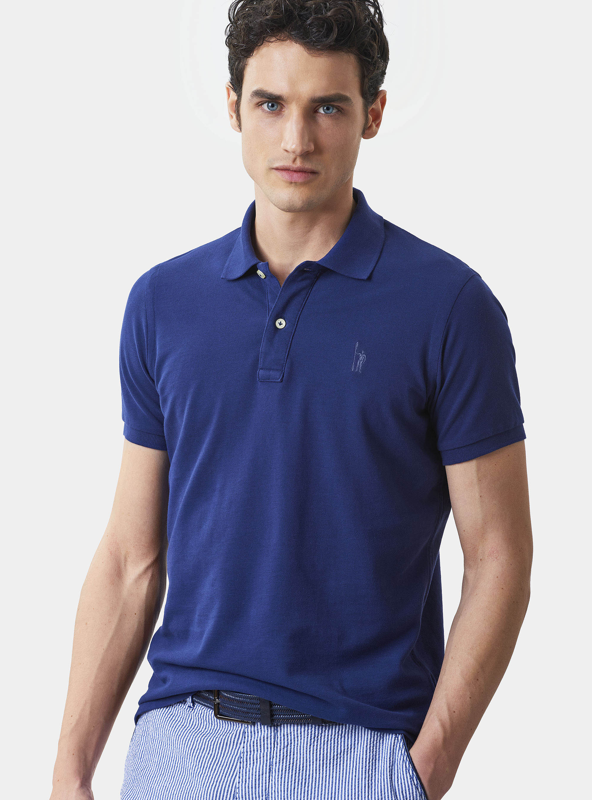 Polo classica con ricamo, BLU