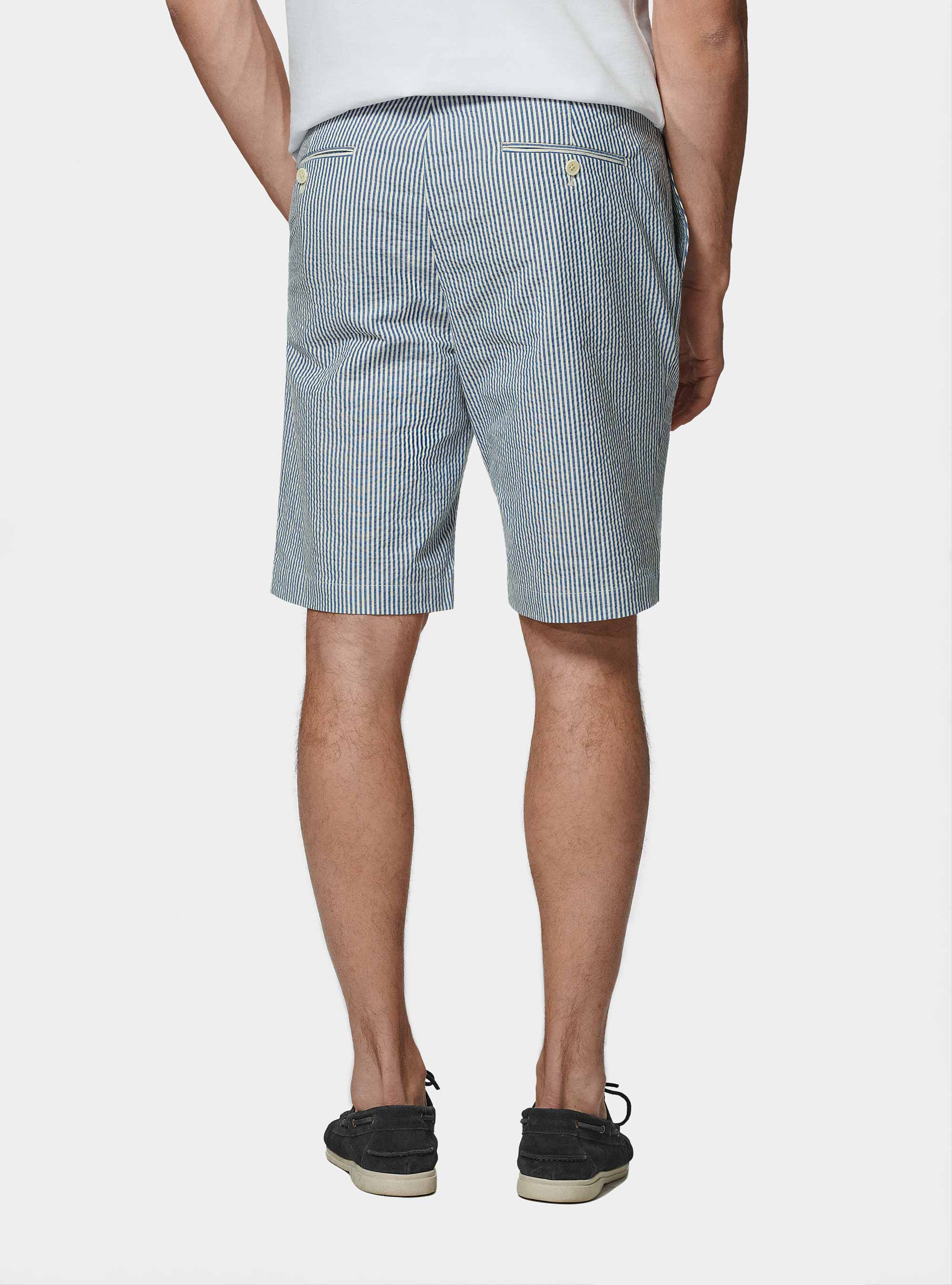 Bermudas de algod&oacute;n seersucker el&aacute;stico, AZUL MEDIO