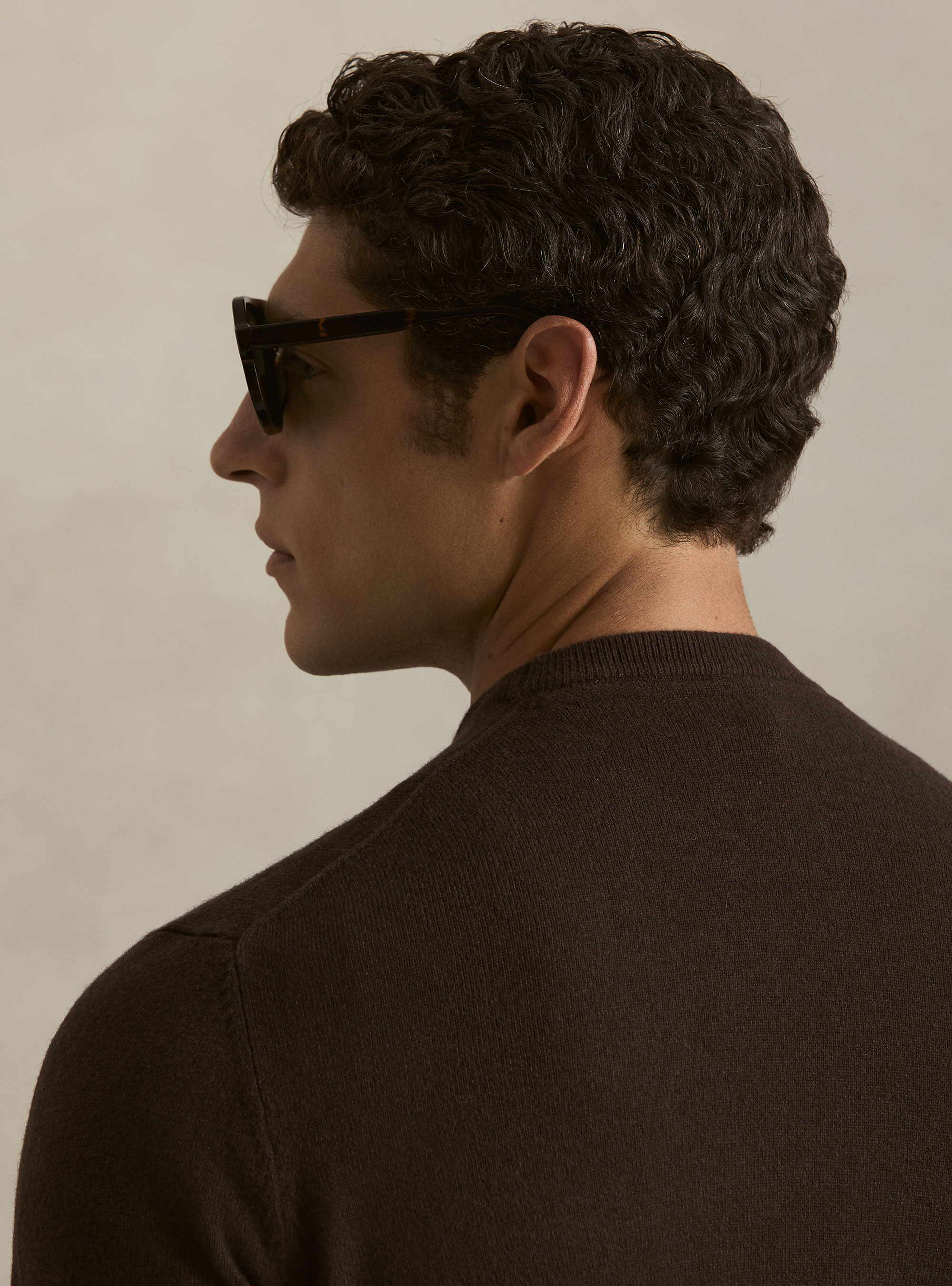 Pull col rond en lambswool et cachemire, MARRON