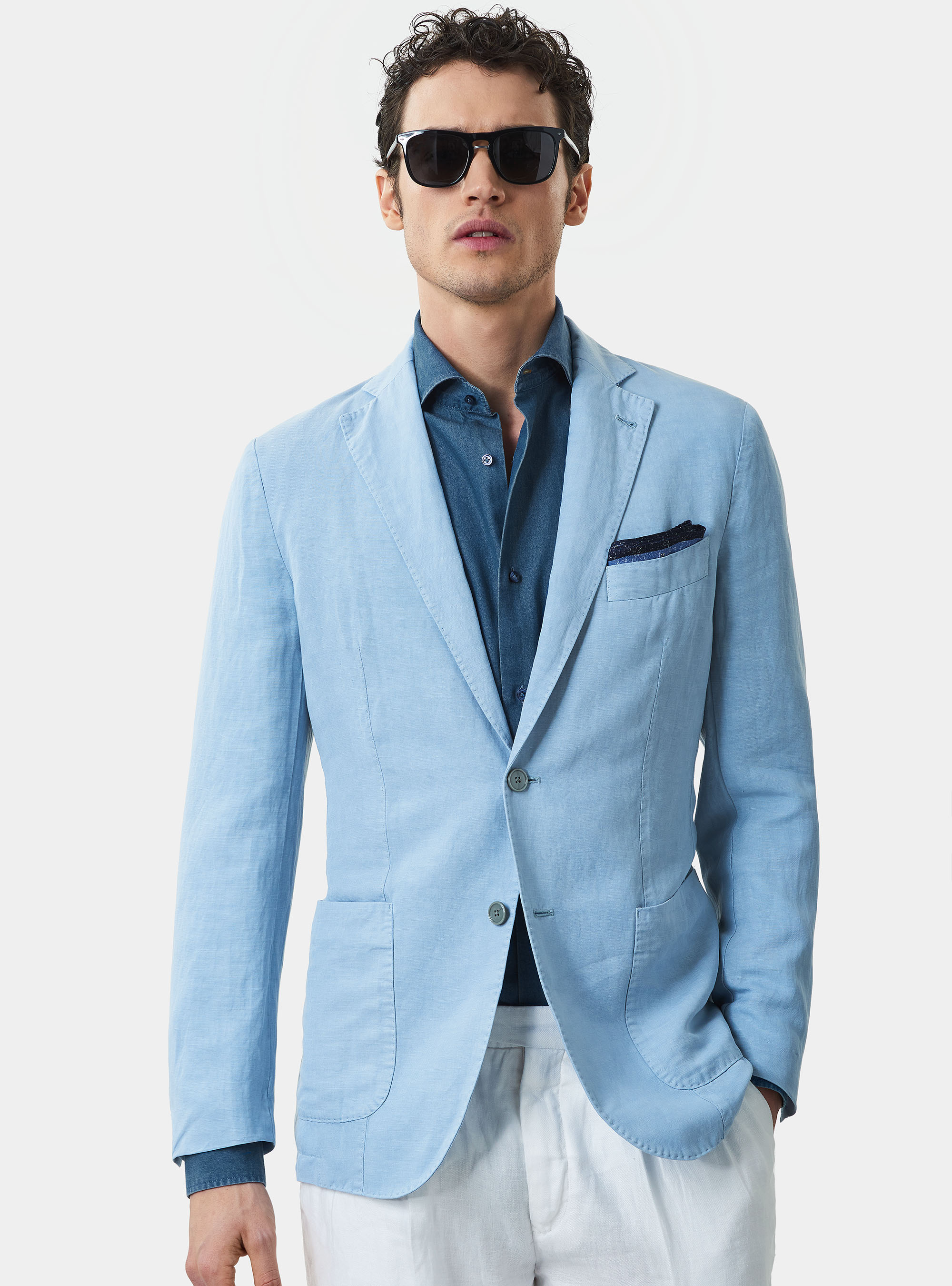 Veste en lin m&eacute;lang&eacute;, BLEU CIEL