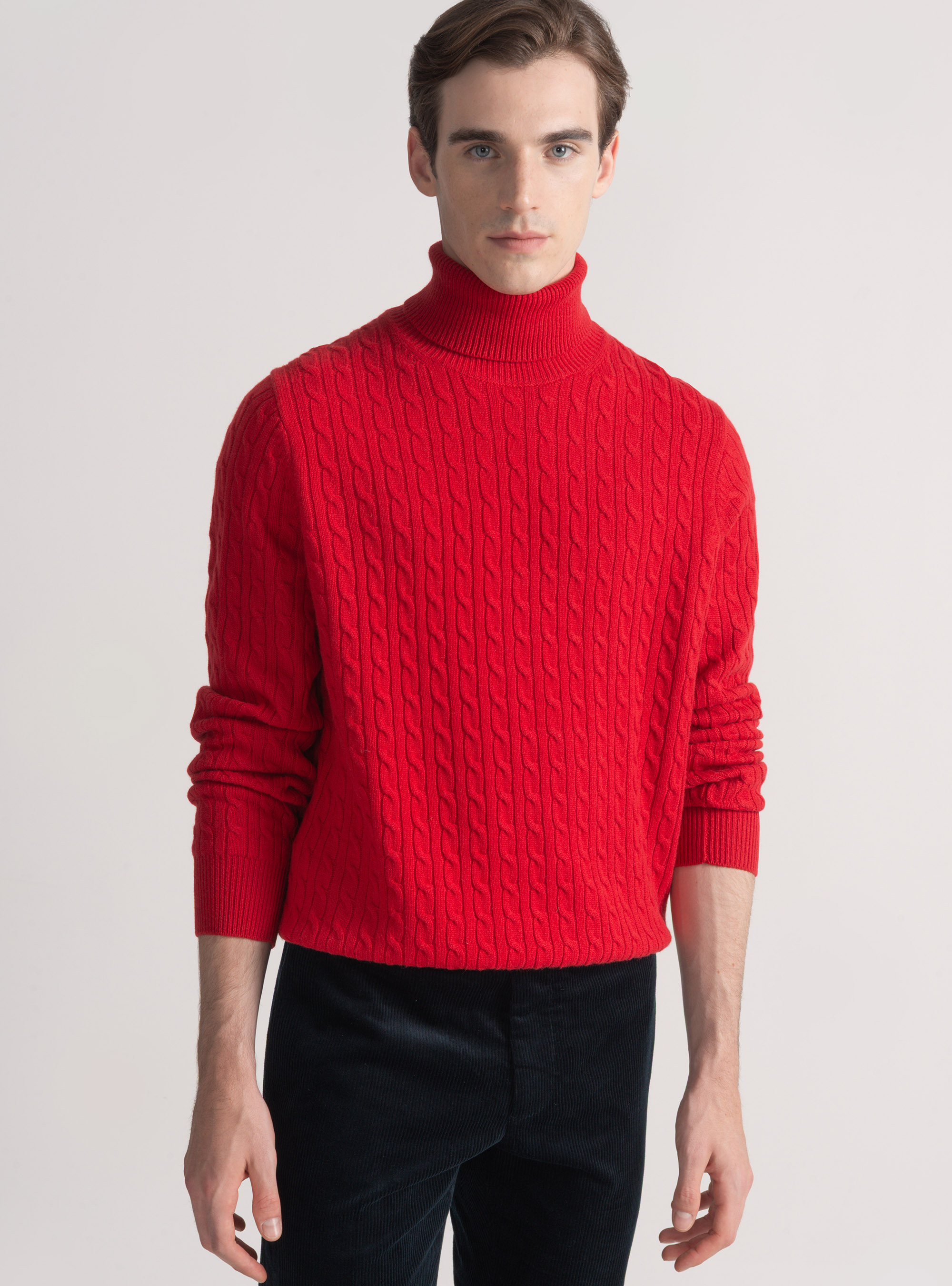 Turtleneck sweater with cashmere wool braid, RED