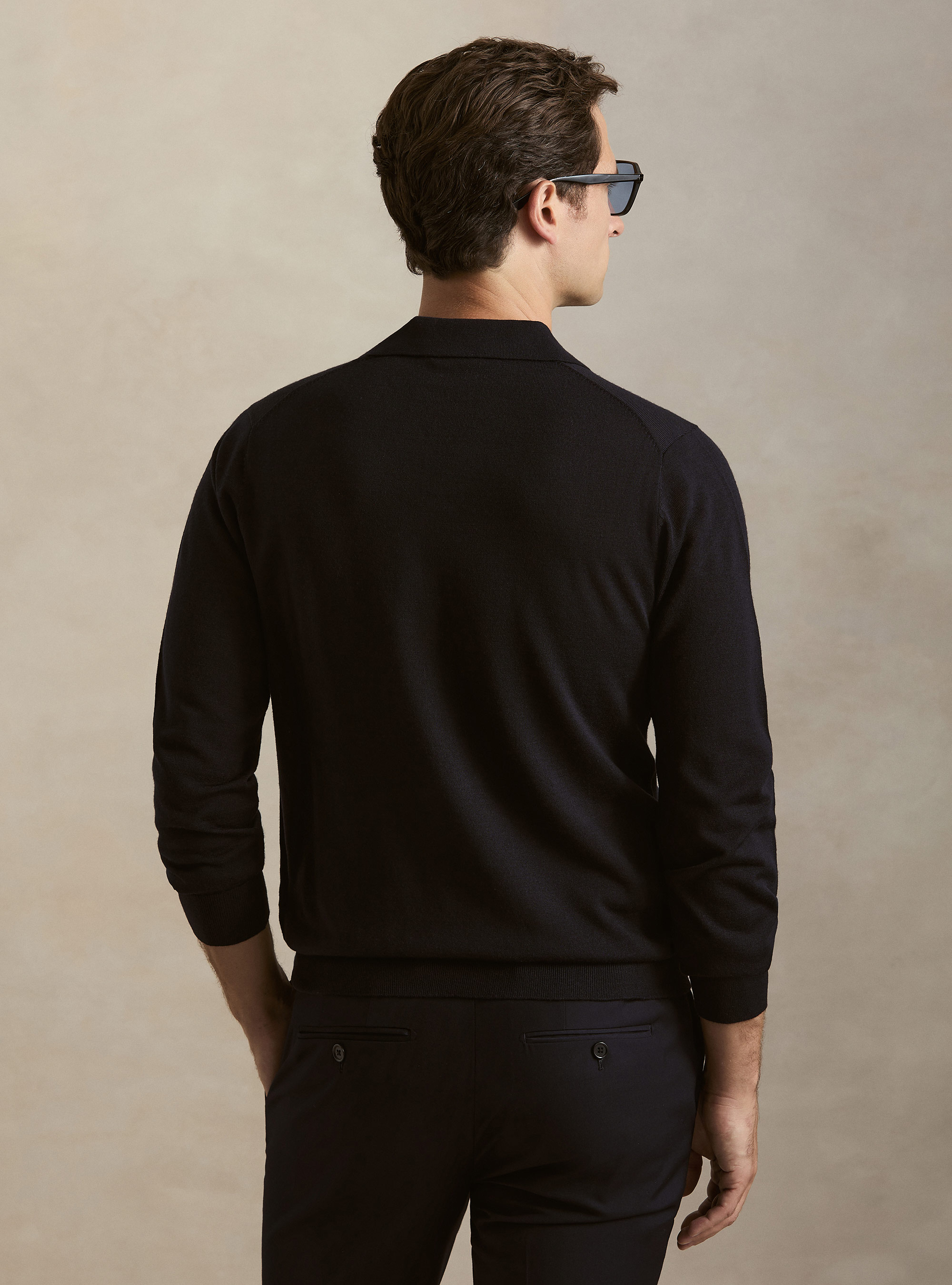 Buttonless merino polo, NAVY BLUE