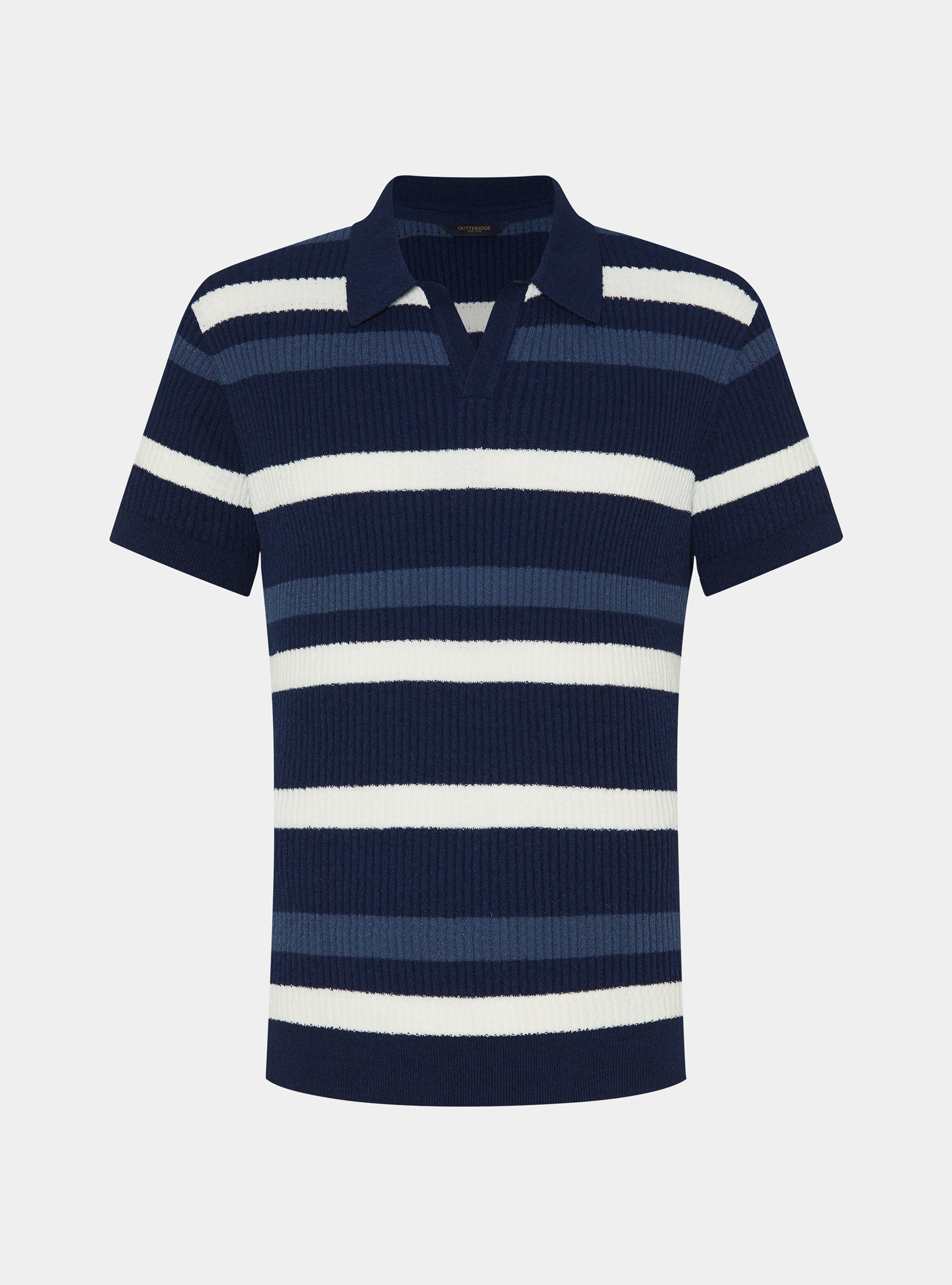 Striped boucl&eacute; knit polo shirt, NAVY BLUE