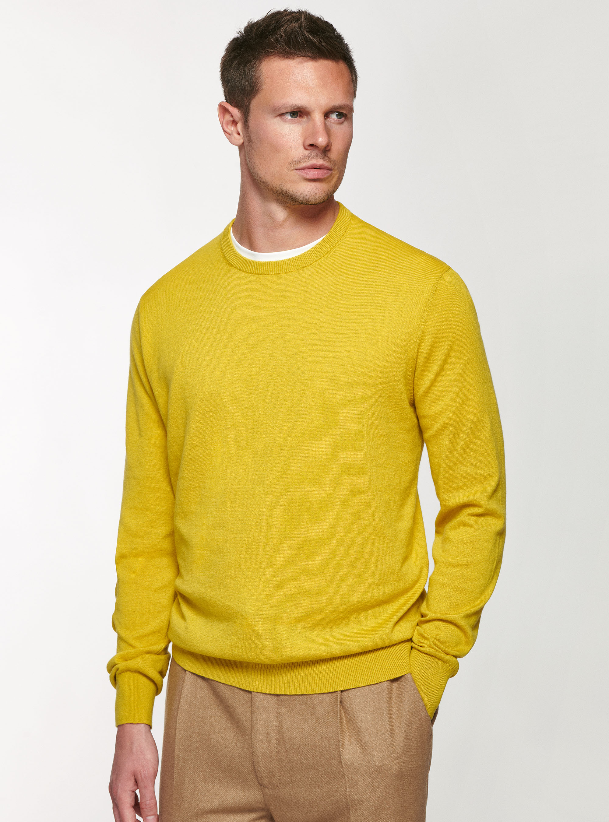 Maglia girocollo in cotone seta e cashmere, 0711C OCRA