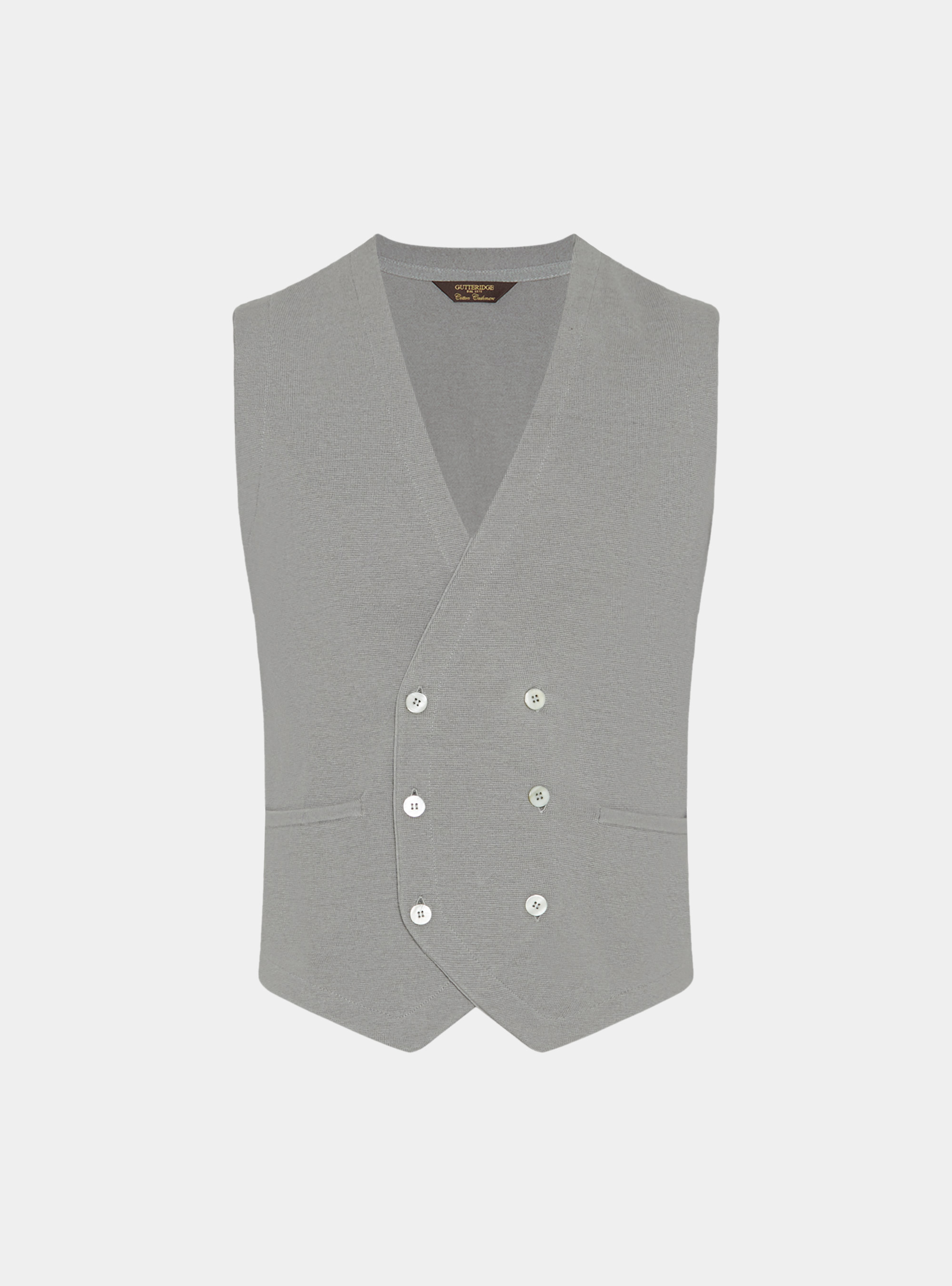Gilet doppiopetto in maglia di cotone e cashmere, GRIGIO CHIARO