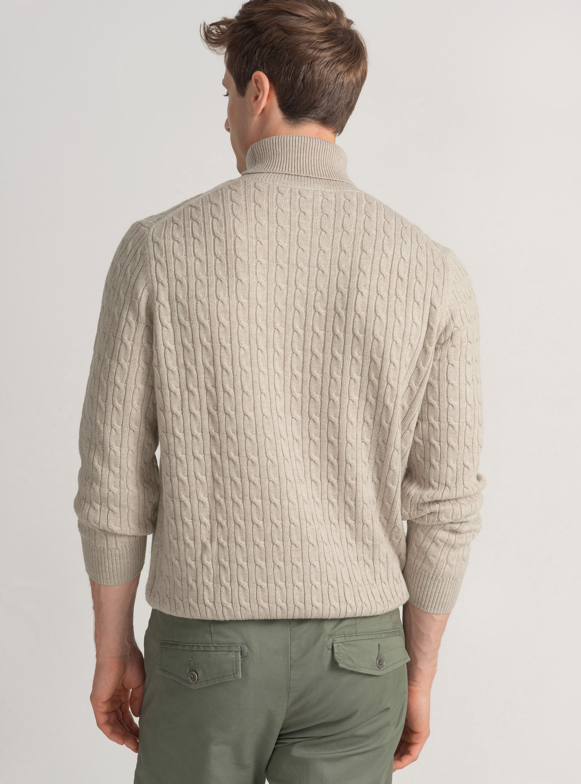 Wool-blend turtleneck sweater with braid, ECRU