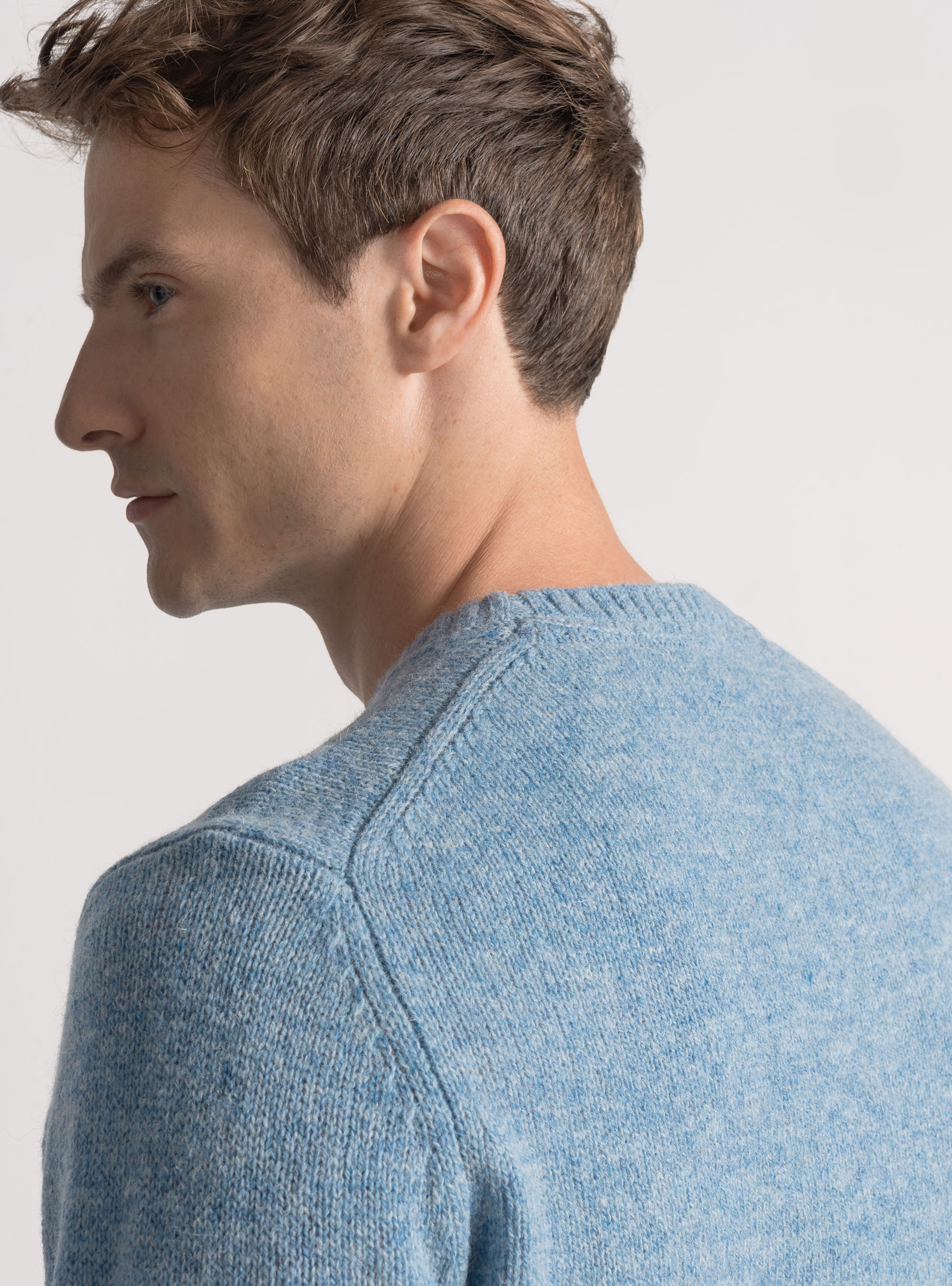 Maglia girocollo in lana shetland, AZZURRO