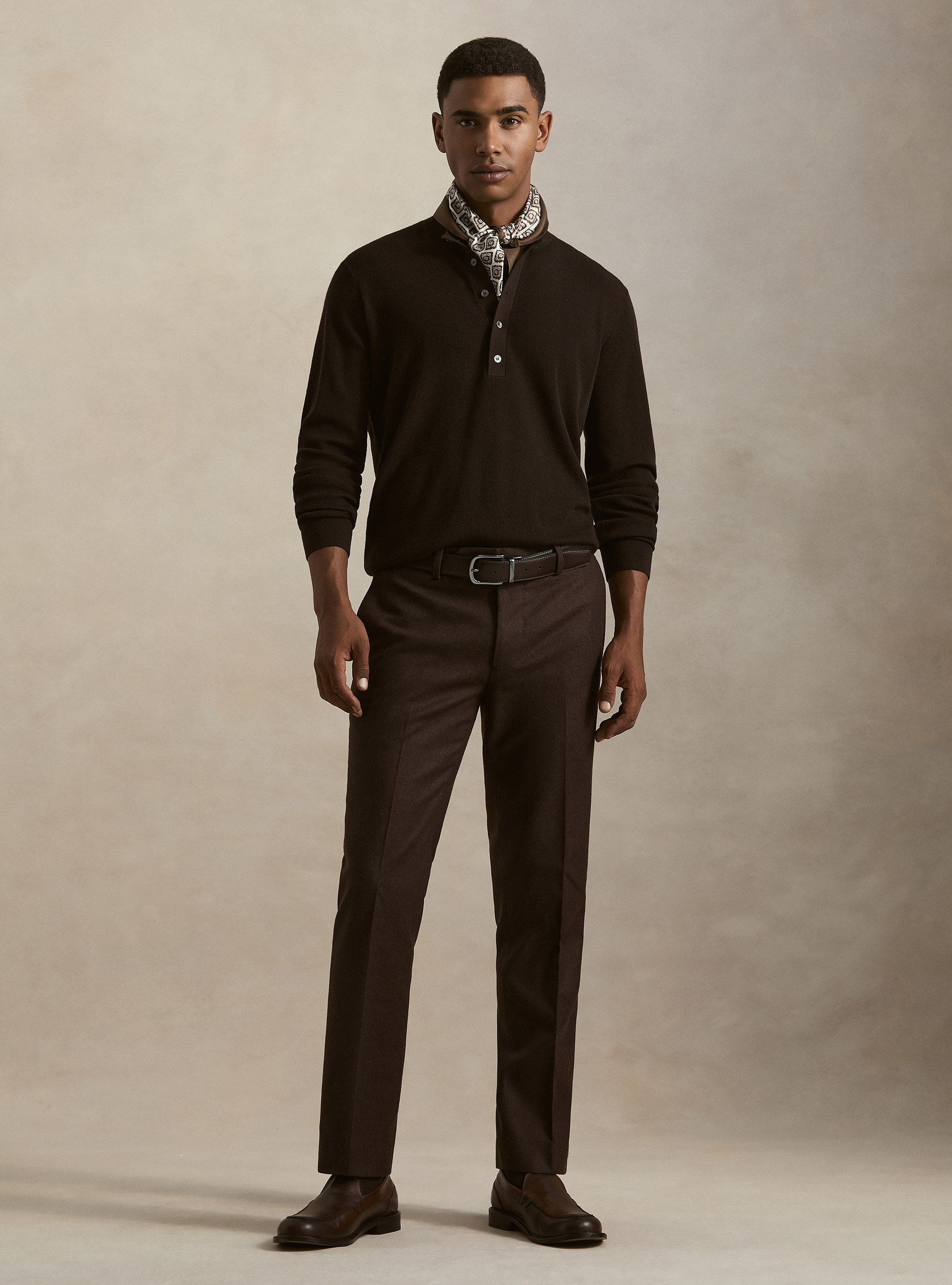 Ribbed wool Henley shirt, BROWN
