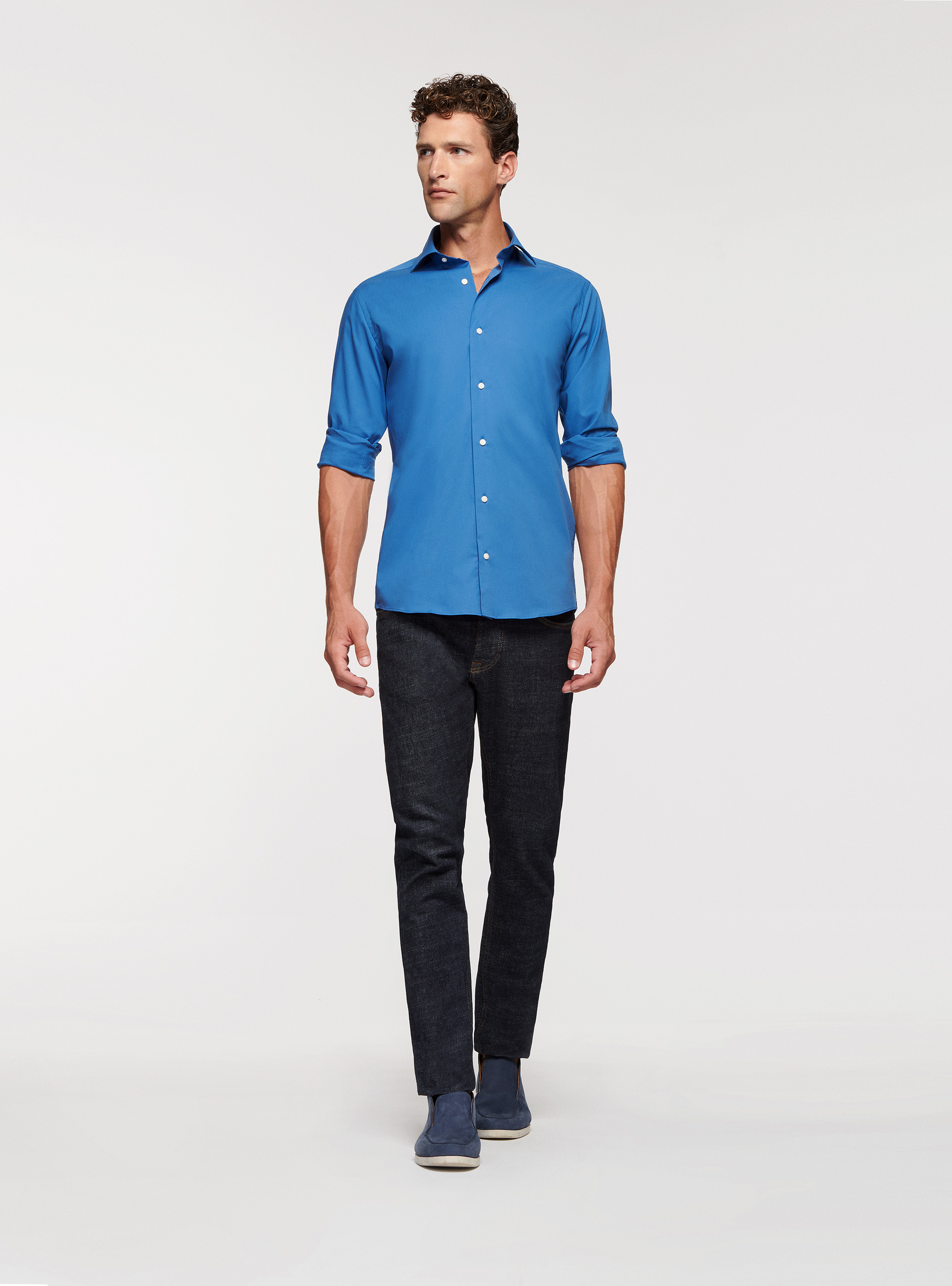 Stretch poplin shirt, 0226C CERULEO