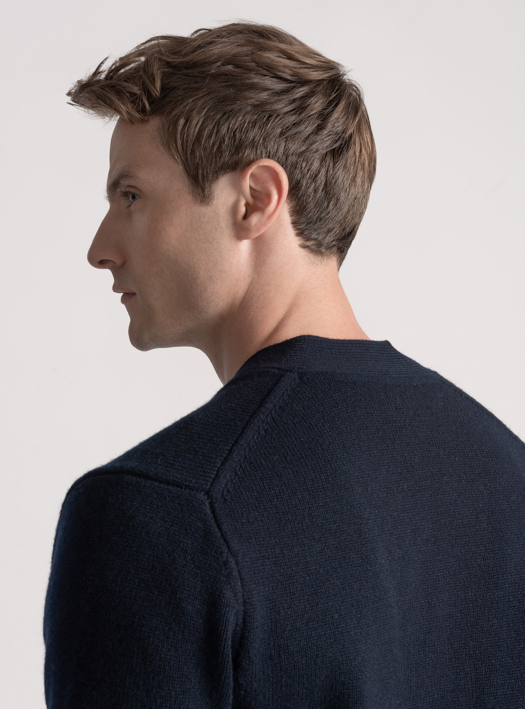 Maglia a cardigan in lana e cashmere, BLU NAVY