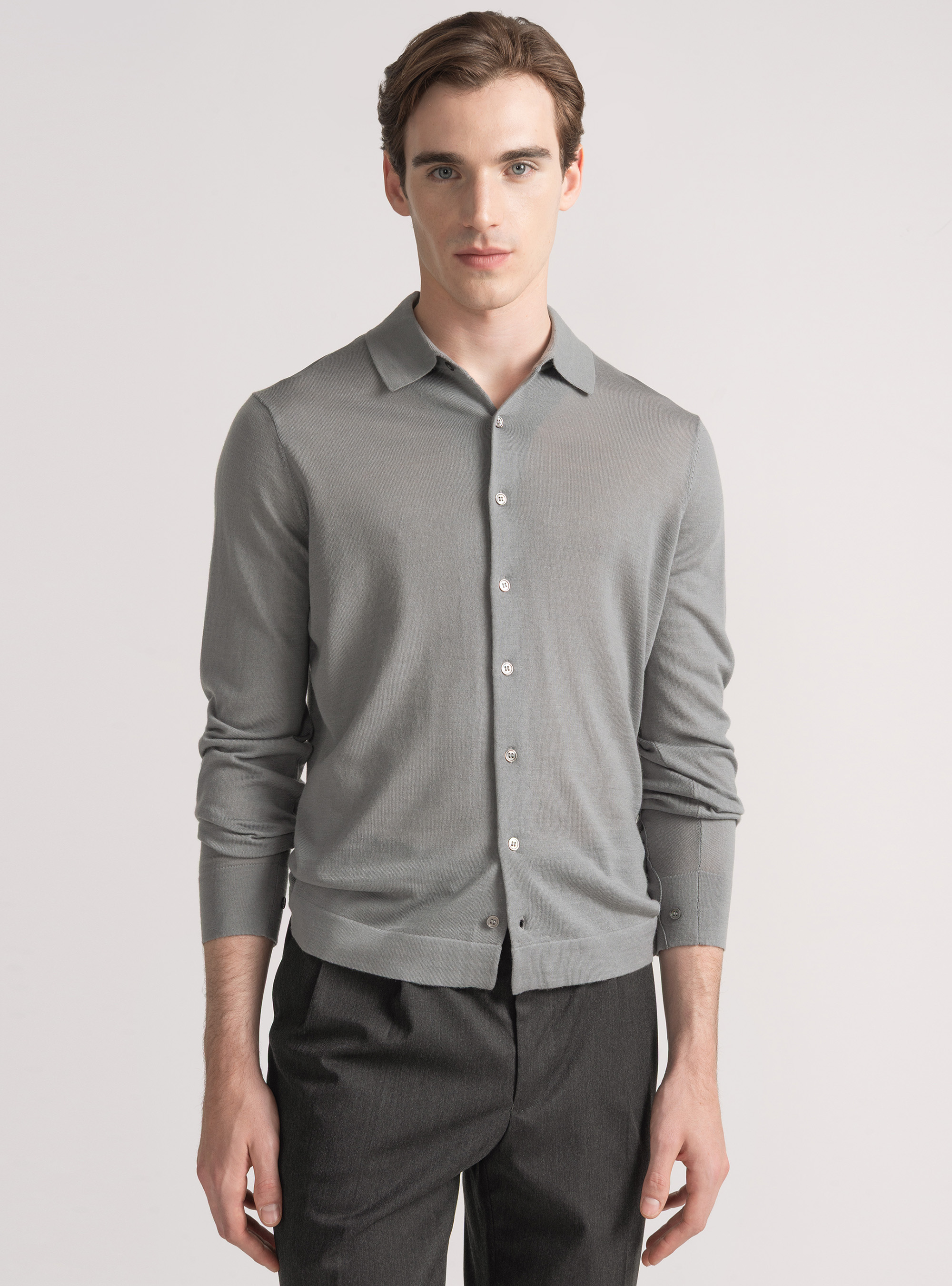 Polohemd aus extrafeiner Merinowolle, GRIGIO 0120C