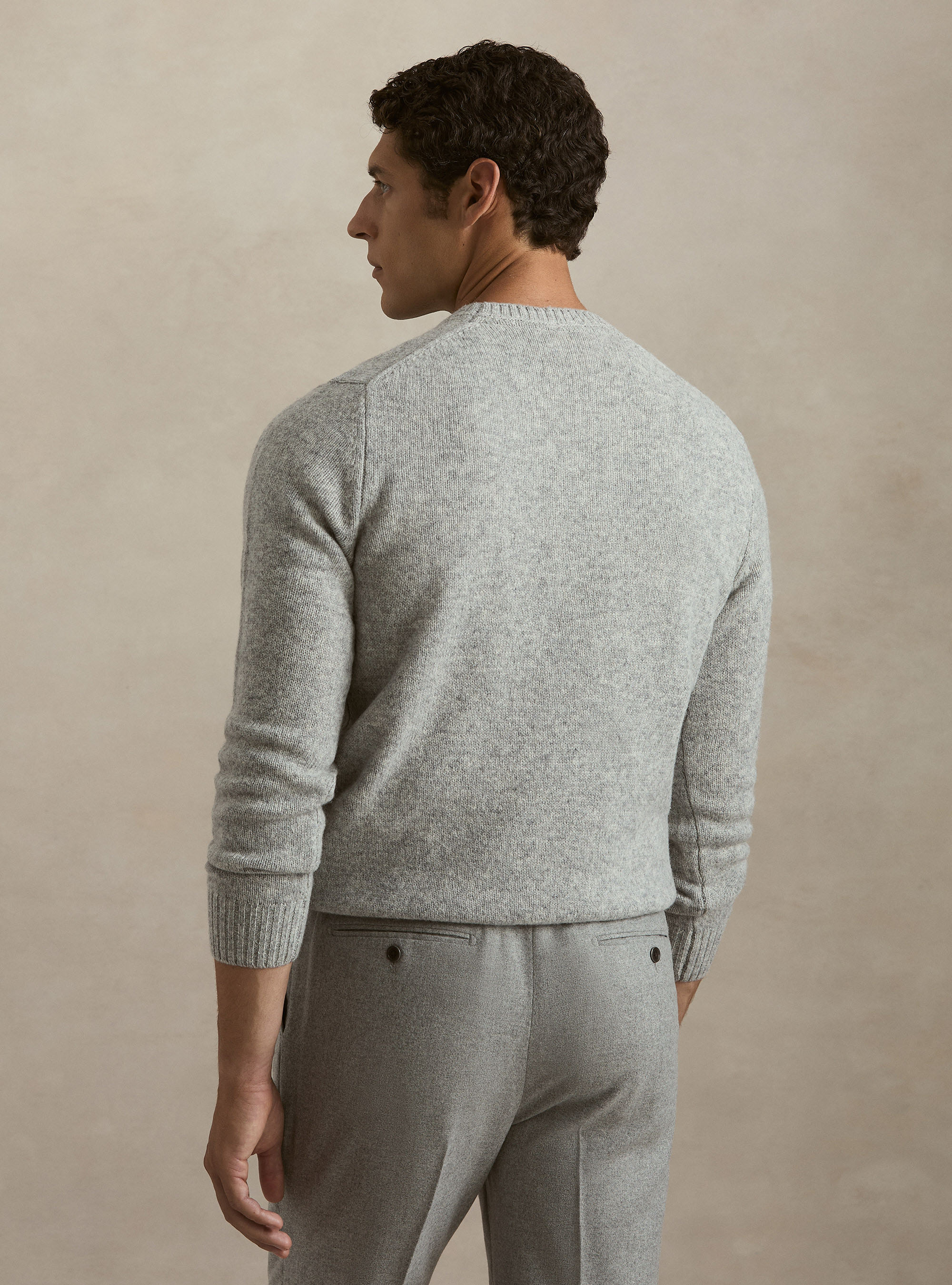 Pure Shetland wool crewneck sweater, LIGHT GREY MELANGE