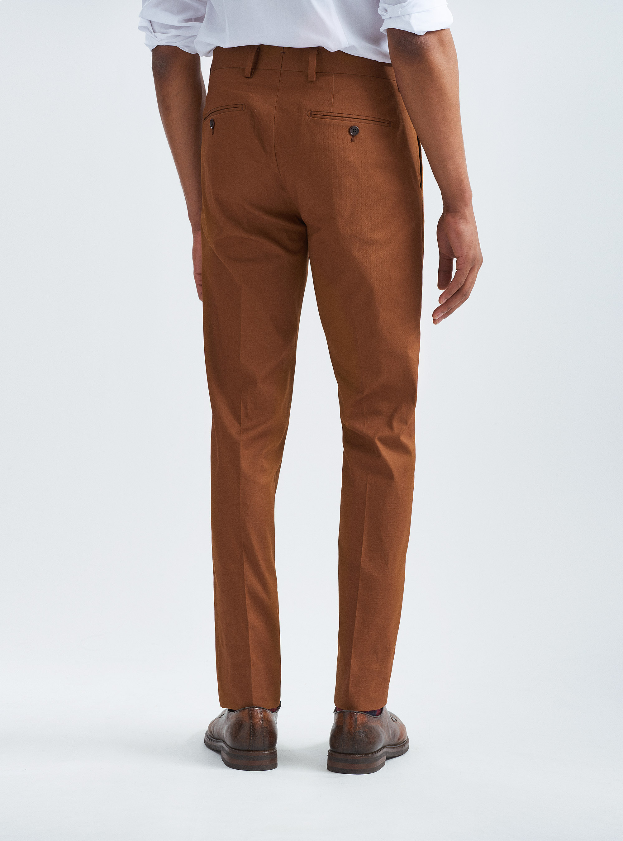 Pantaloni per abito in cotone stretch armaturato, TABACCO